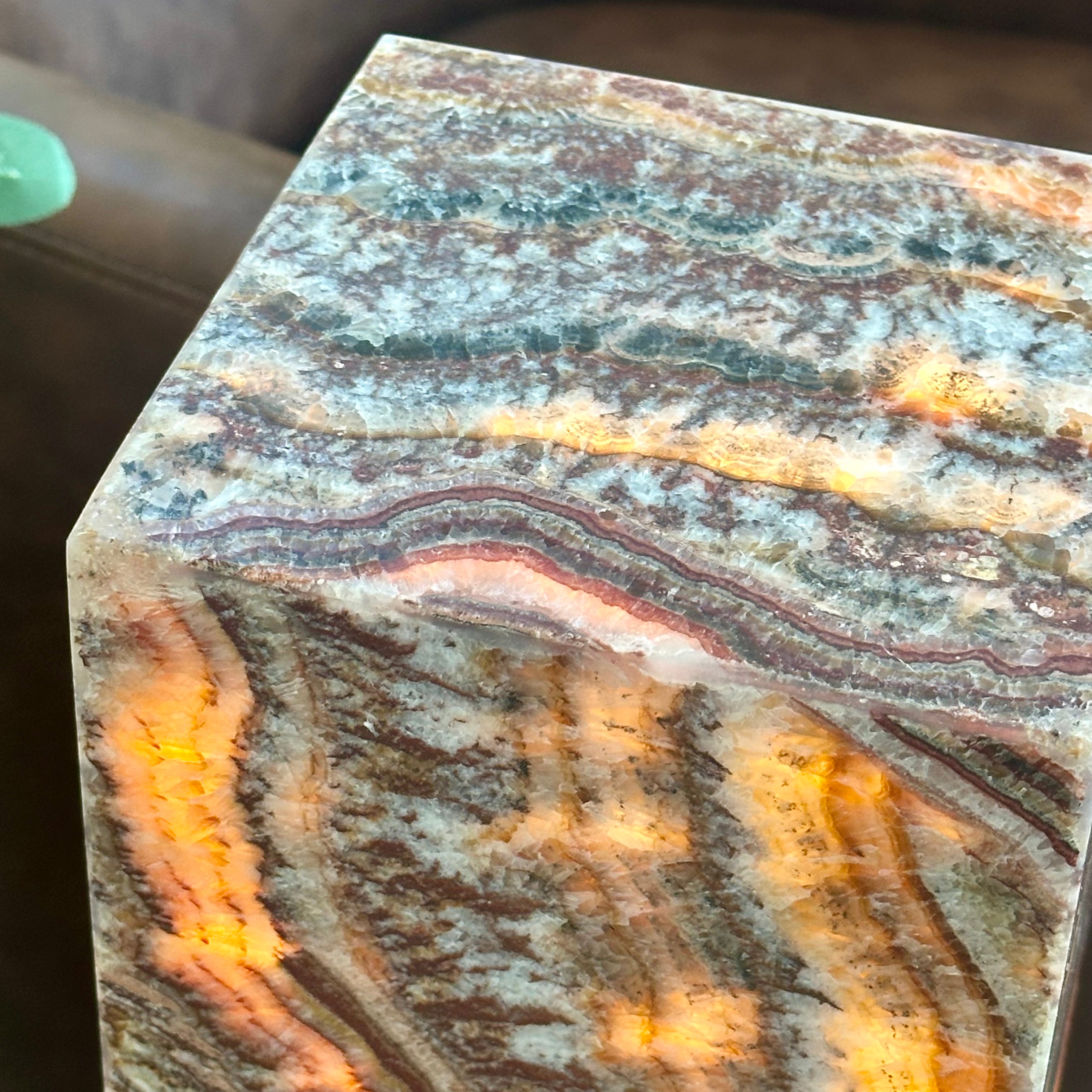 Moody Red Onyx Lamp – Handcrafted Natural Stone Accent with Deep Amber & Crimson Tones