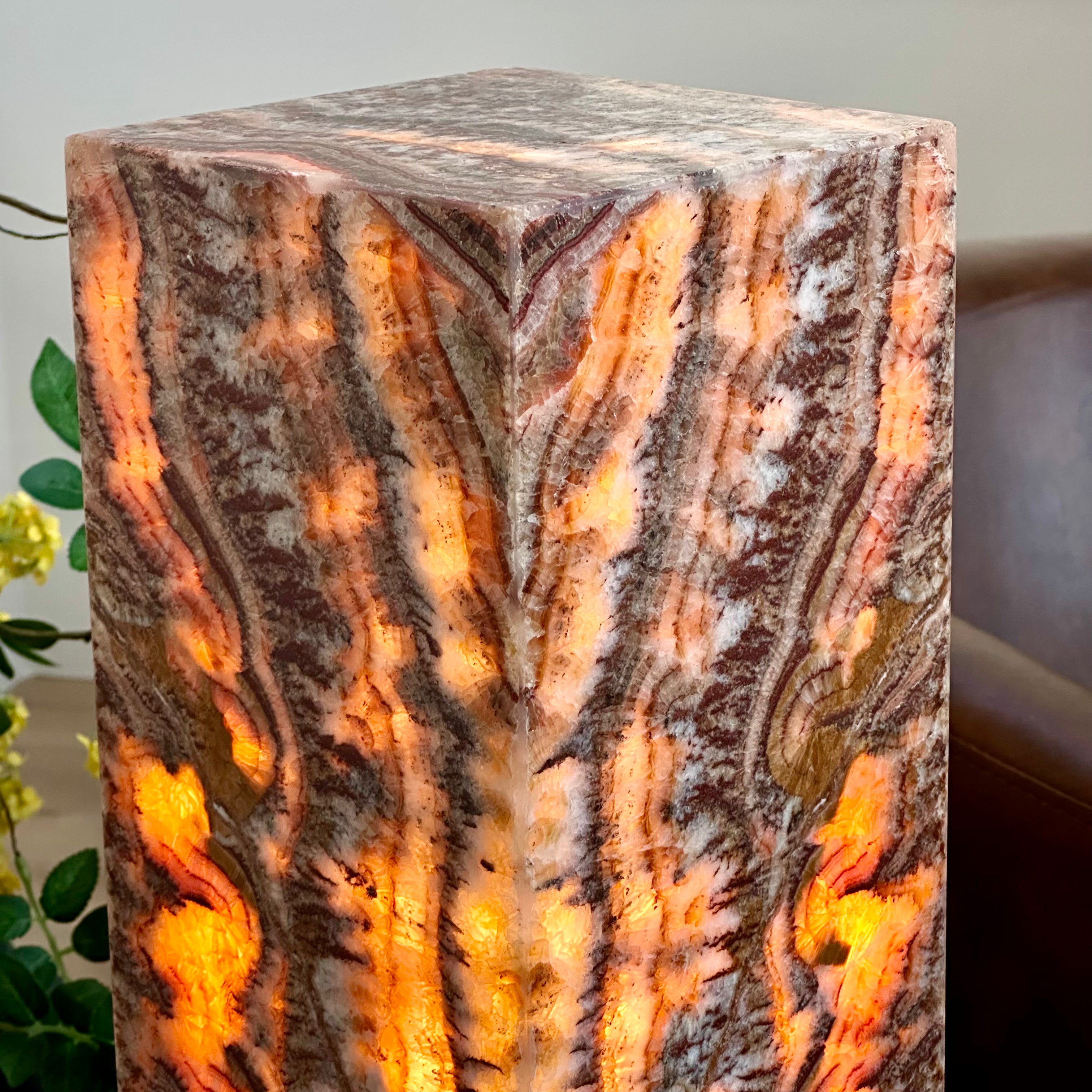 Moody Red Onyx Lamp – Handcrafted Natural Stone Accent with Deep Amber & Crimson Tones
