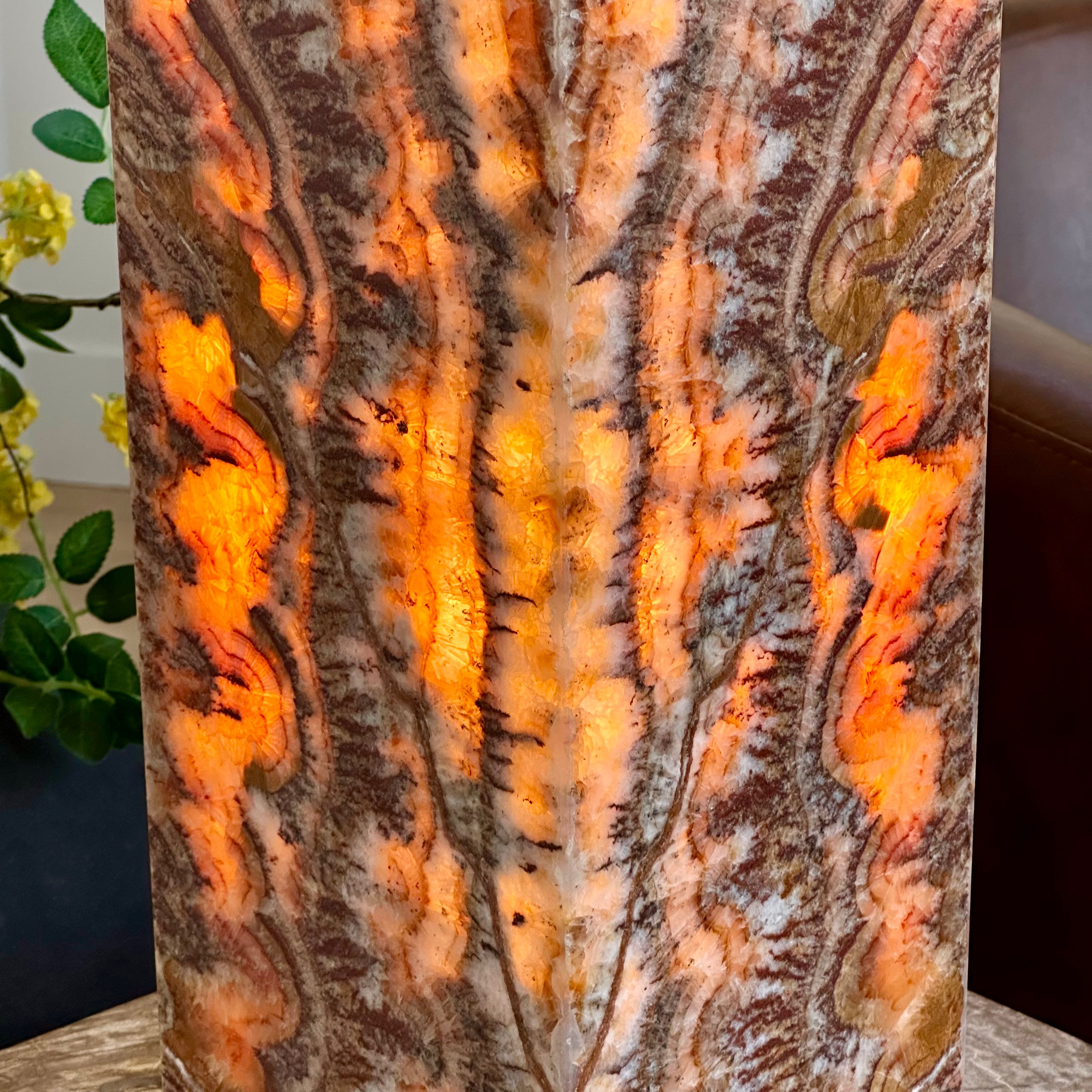 Moody Red Onyx Lamp – Handcrafted Natural Stone Accent with Deep Amber & Crimson Tones
