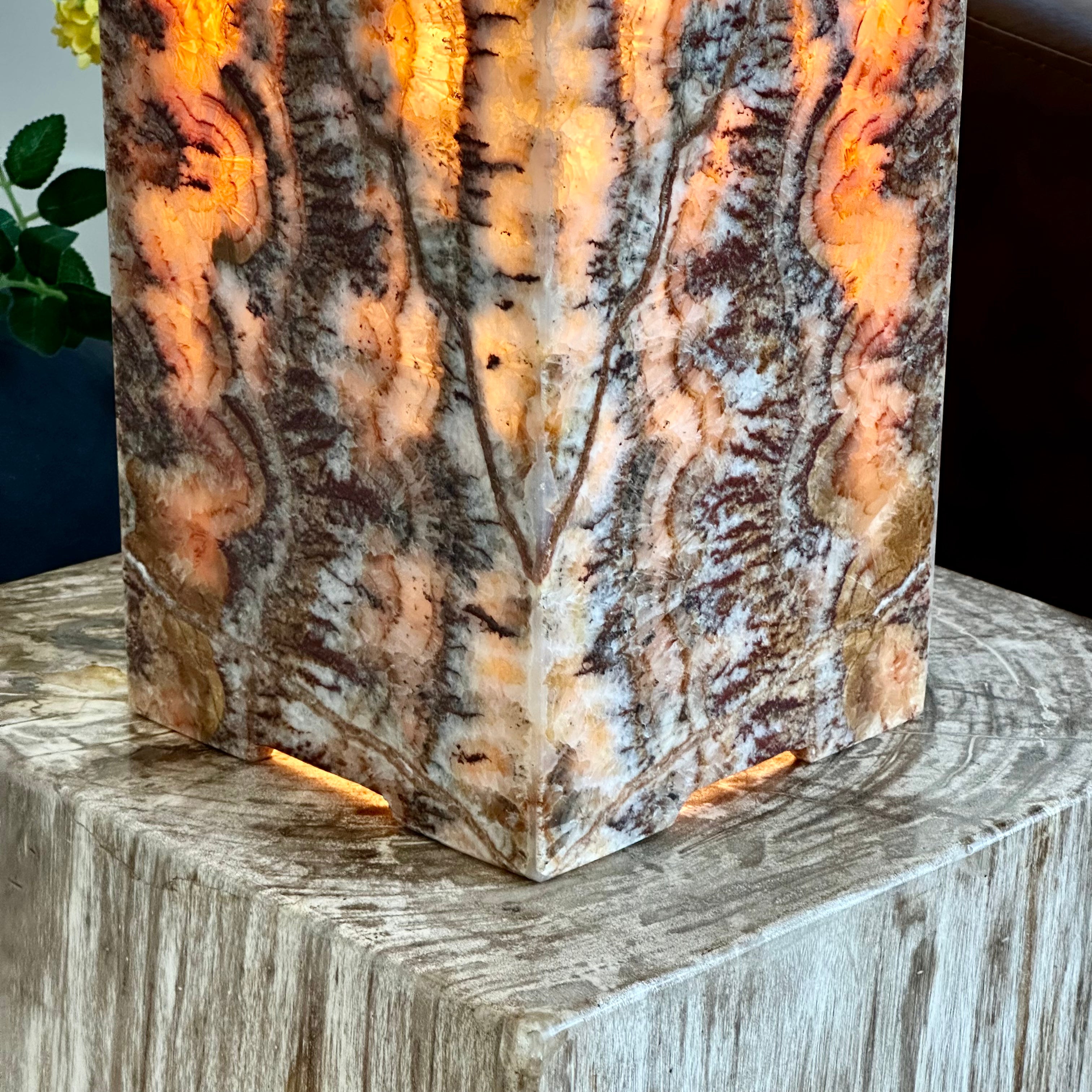 Moody Red Onyx Lamp – Handcrafted Natural Stone Accent with Deep Amber & Crimson Tones