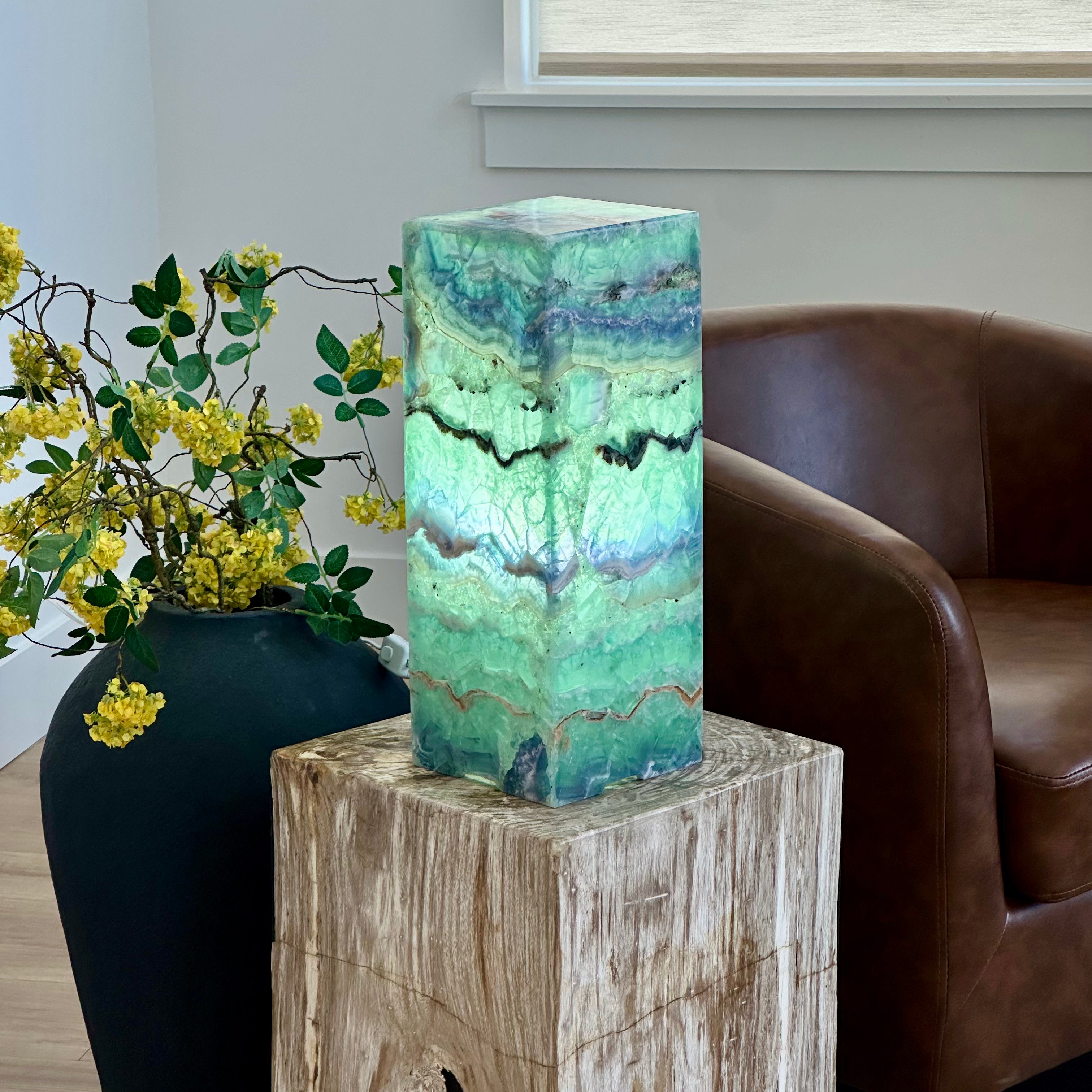 Sea Foam Fluorite Onyx Lamp – 16" Hand-Carved Natural Stone Sculpture