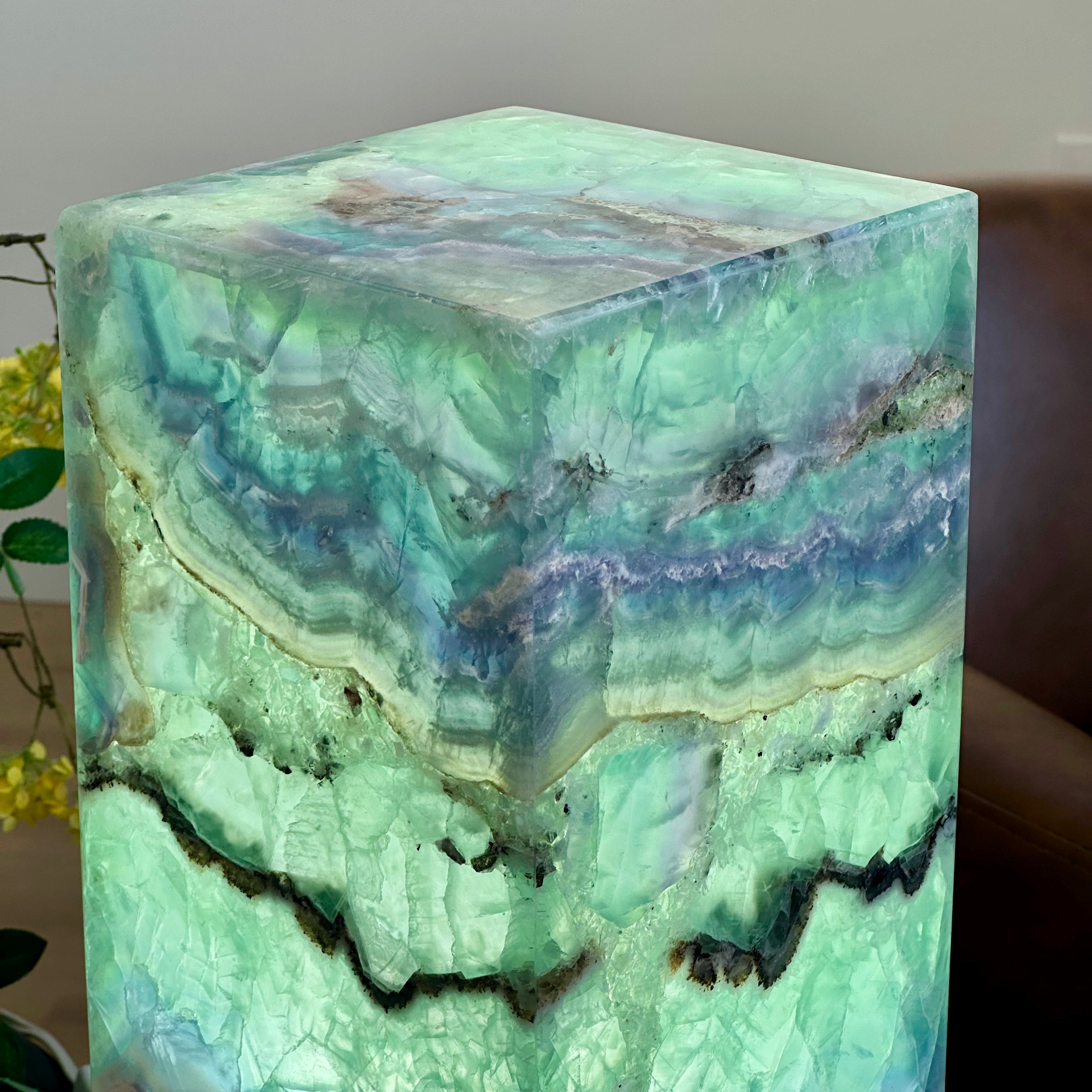 Sea Foam Fluorite Onyx Lamp – 16" Hand-Carved Natural Stone Sculpture