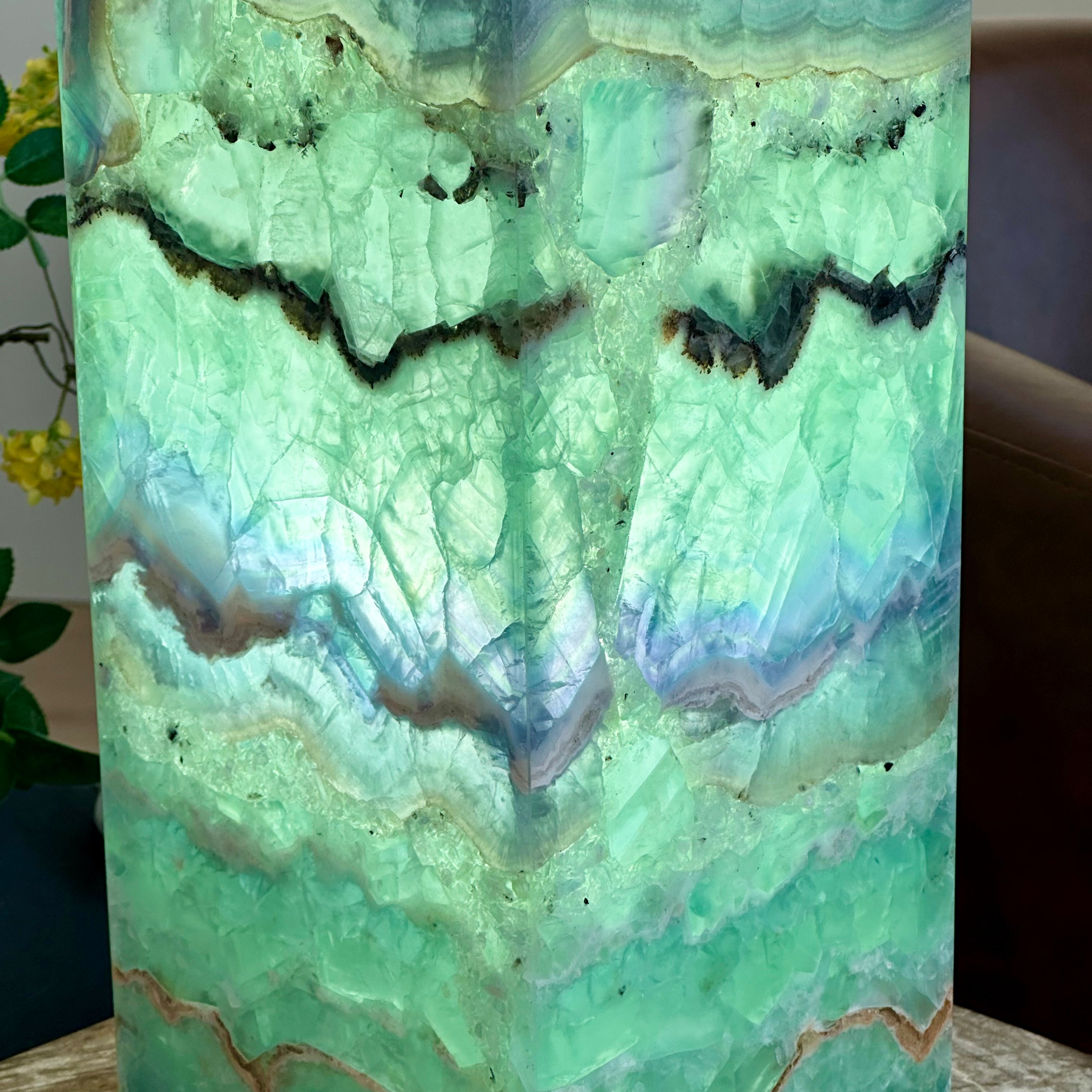 Sea Foam Fluorite Onyx Lamp – 16" Hand-Carved Natural Stone Sculpture