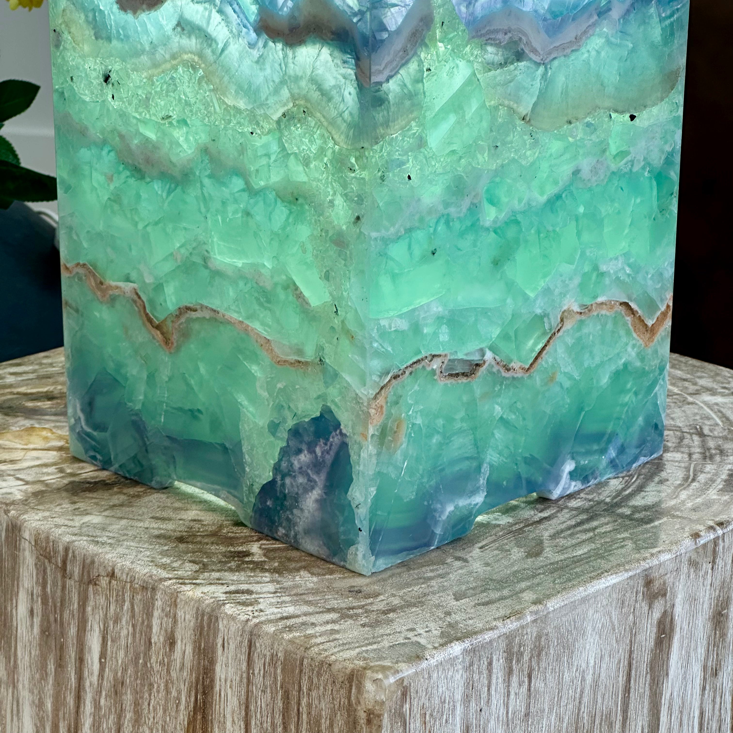 Sea Foam Fluorite Onyx Lamp – 16" Hand-Carved Natural Stone Sculpture