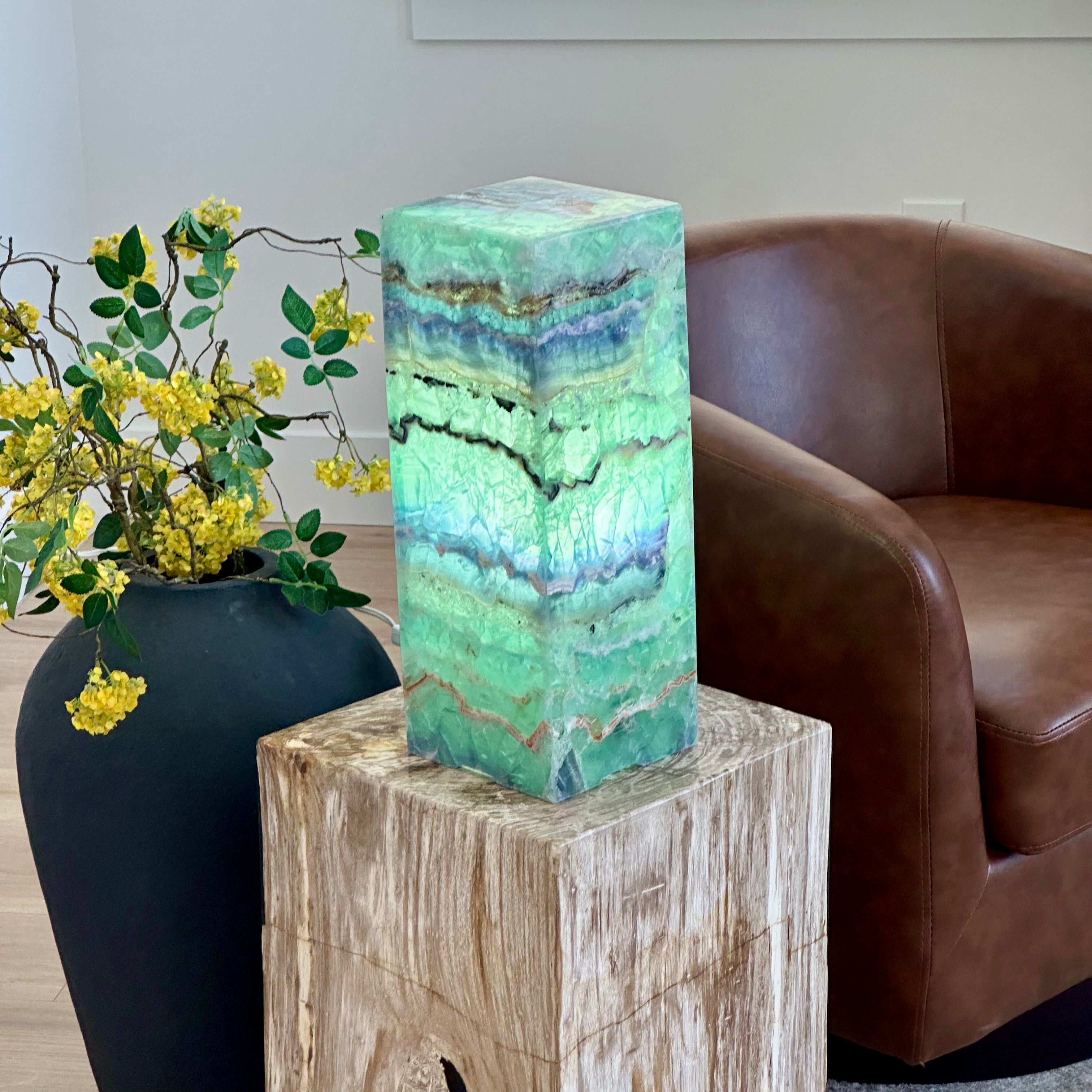 Sea Foam Fluorite Onyx Lamp – 16" Hand-Carved Natural Stone Sculpture