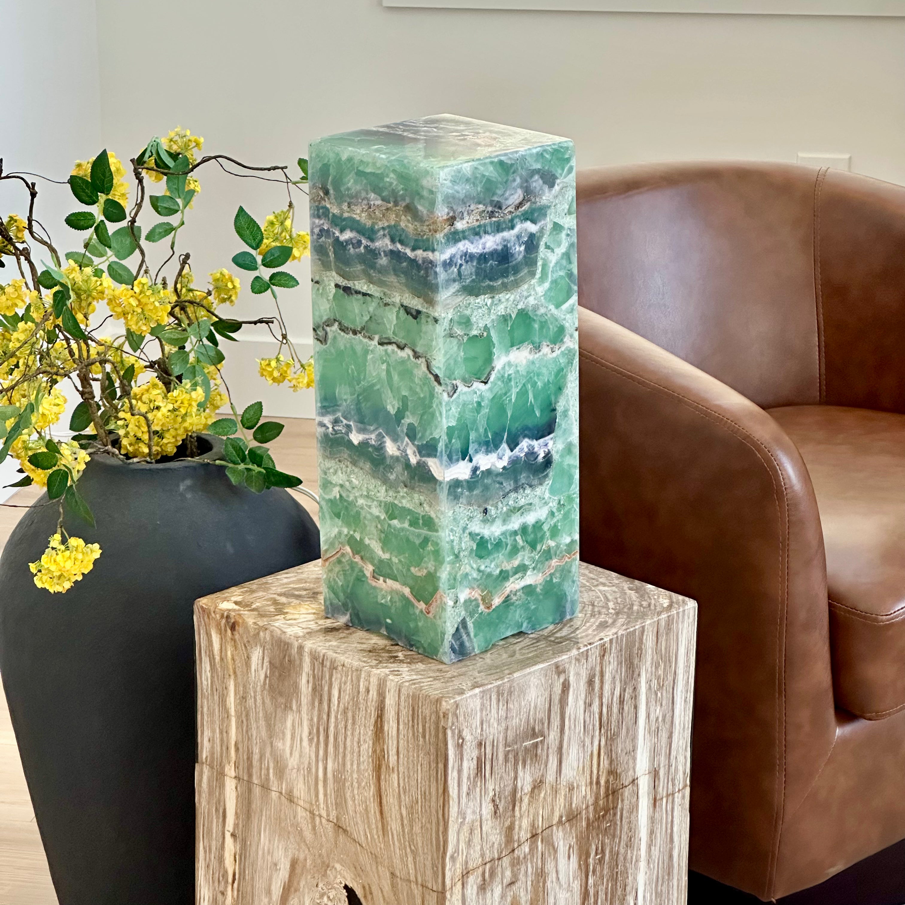 Sea Foam Fluorite Onyx Lamp – 16" Hand-Carved Natural Stone Sculpture