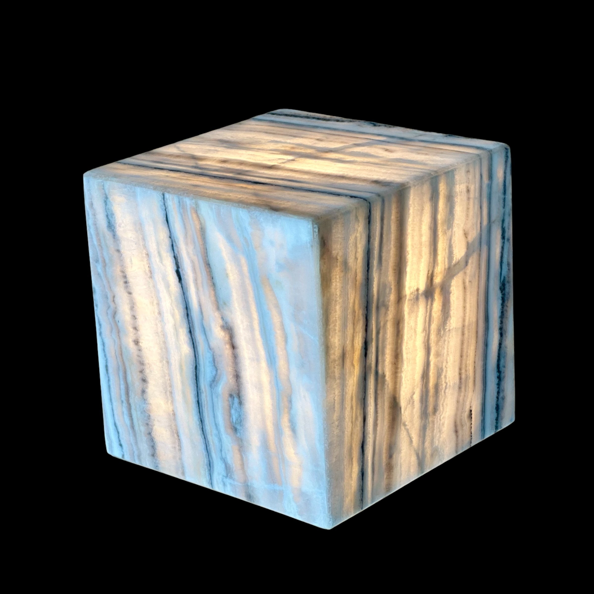 Grey and White Onyx Cube - Elegant Natural Stone Decor