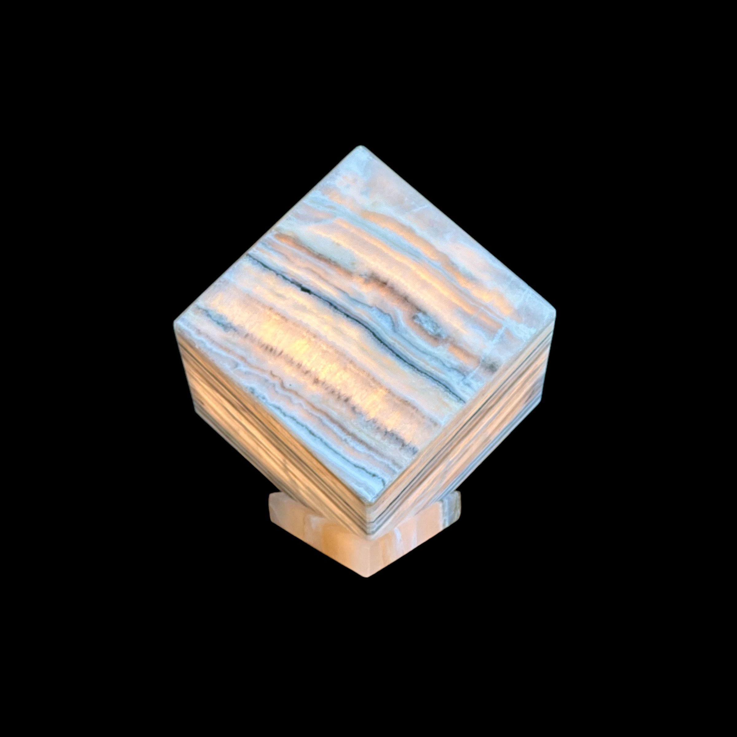 Grey and White Onyx Cube - Elegant Natural Stone Decor