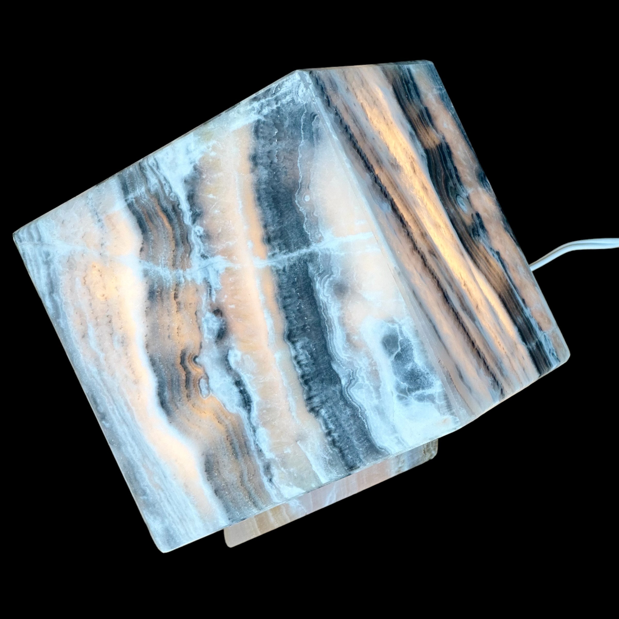 Grey and White Onyx Cube - Elegant Natural Stone Decor