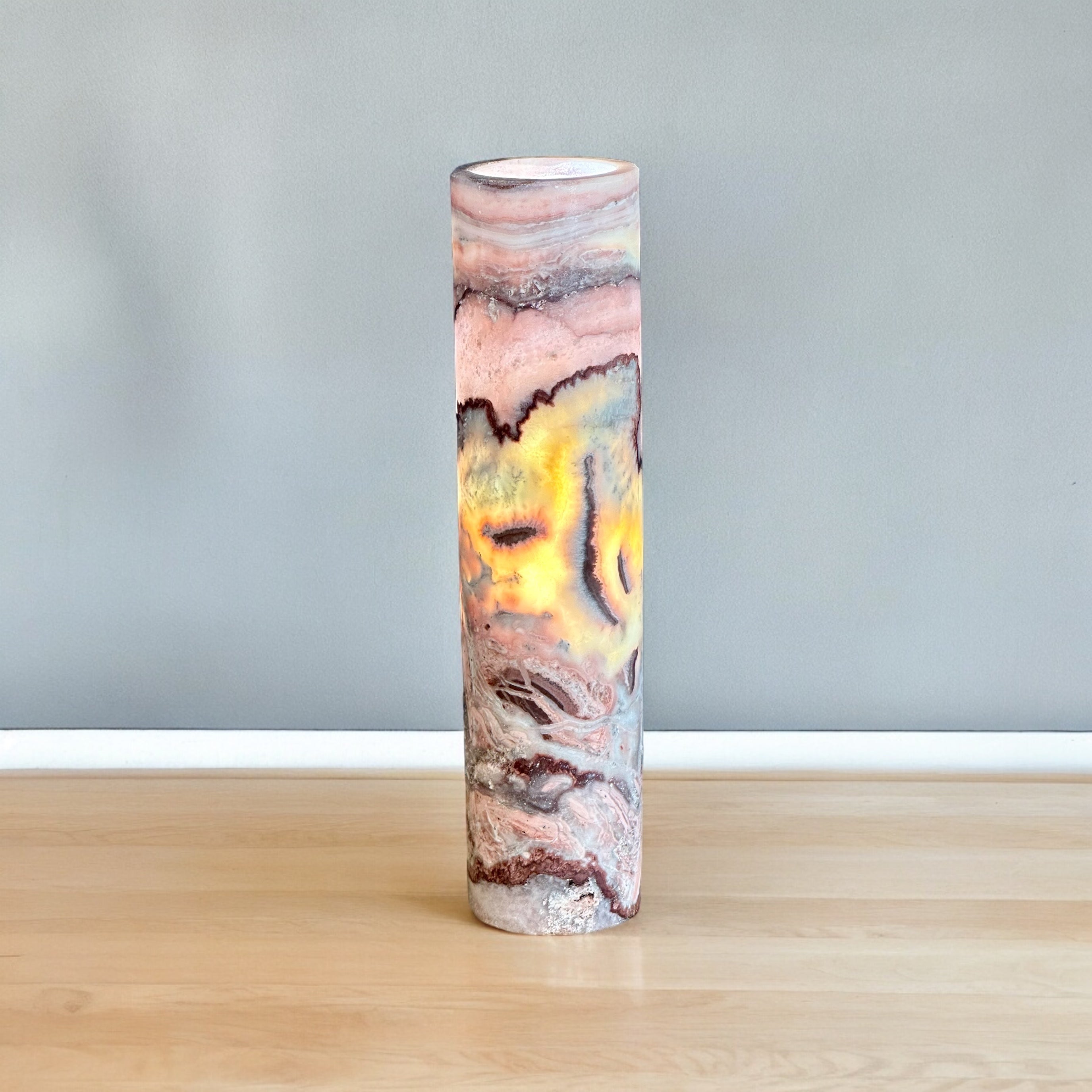 Purple and Pink Banded Onyx Lamp - Handcrafted Natural Stone Lighting