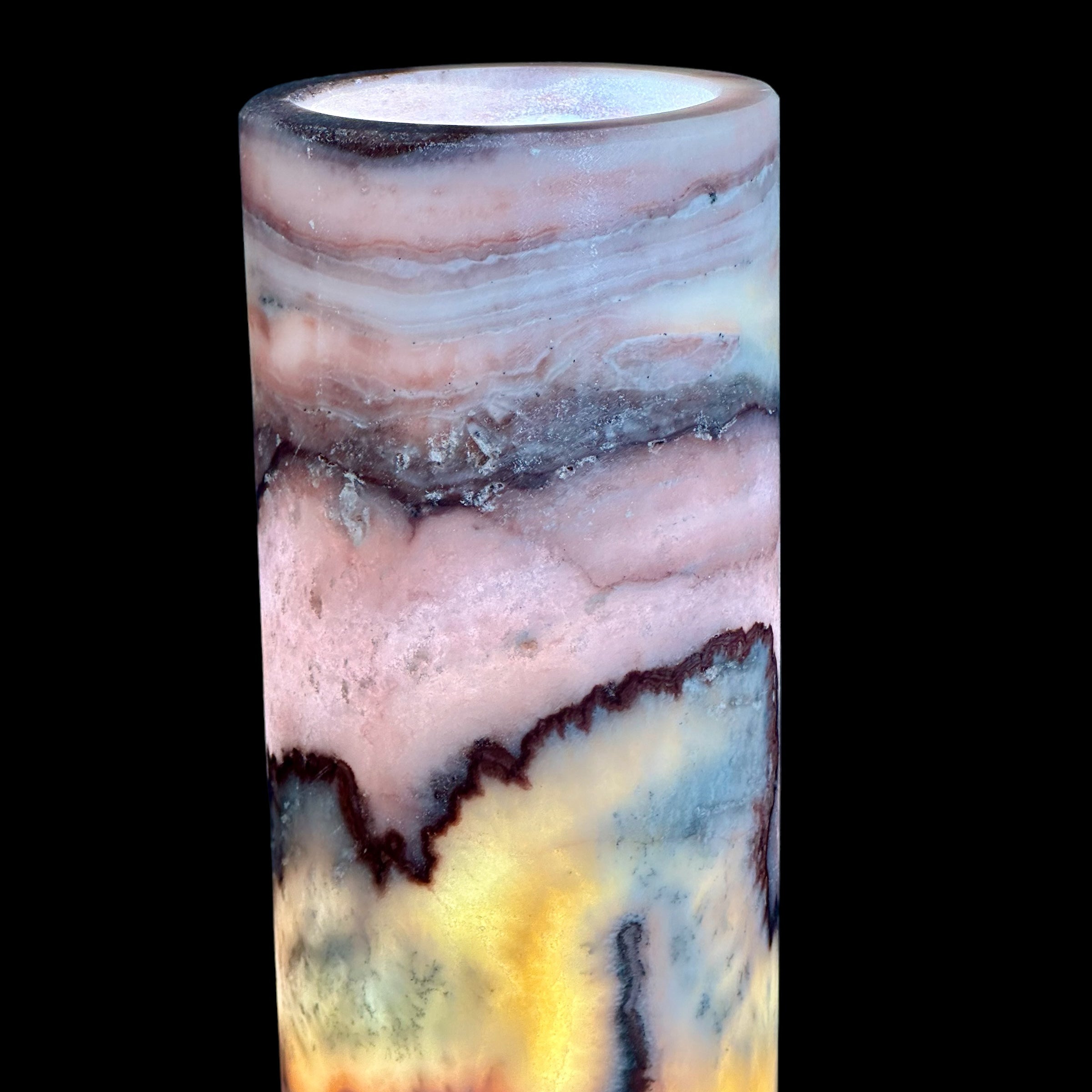Purple and Pink Banded Onyx Lamp - Handcrafted Natural Stone Lighting