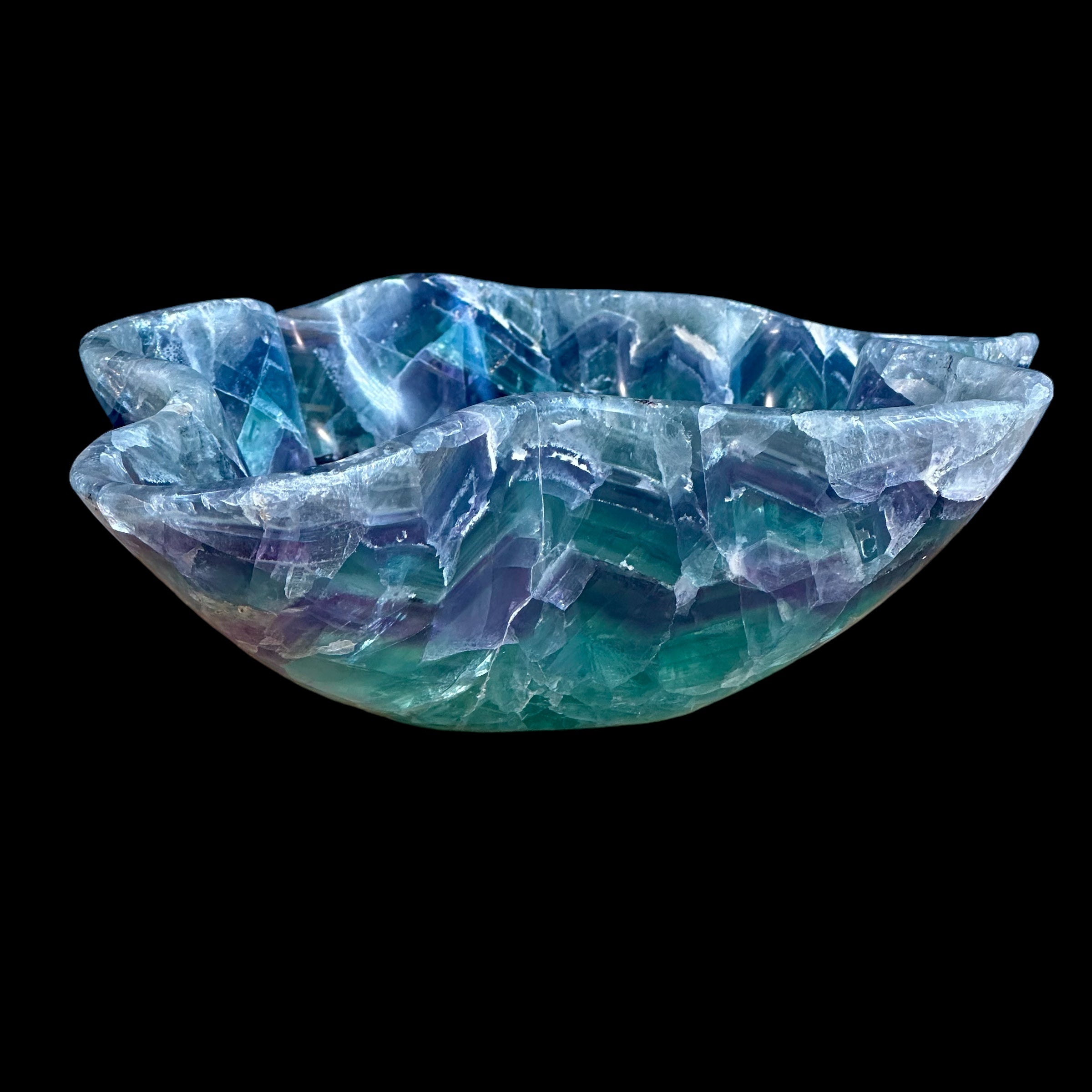 Handcrafted Fluorite Bowl - Grade A Fluorite - Fluorescent with visible Denderites