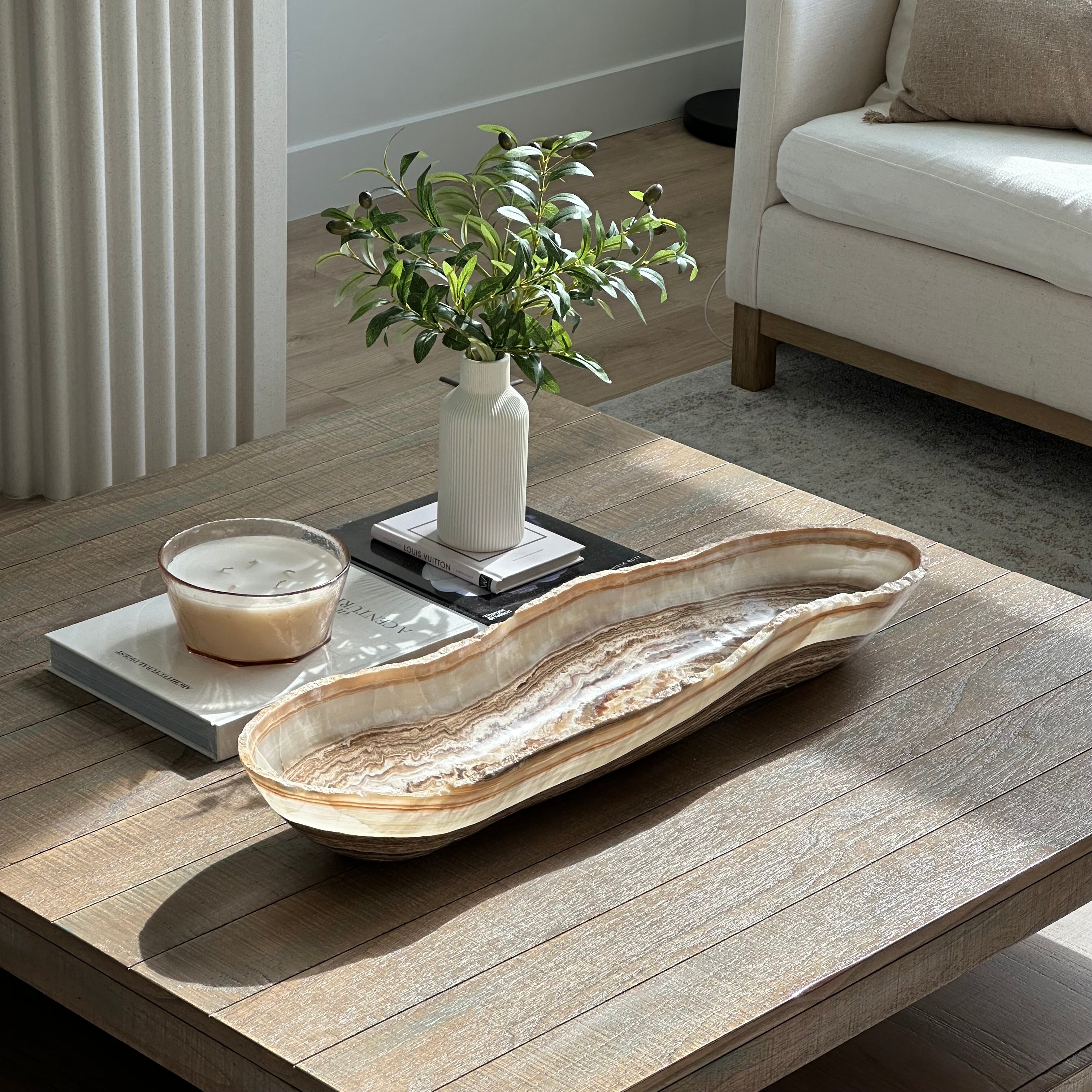 Beige Layered Onyx Canoe