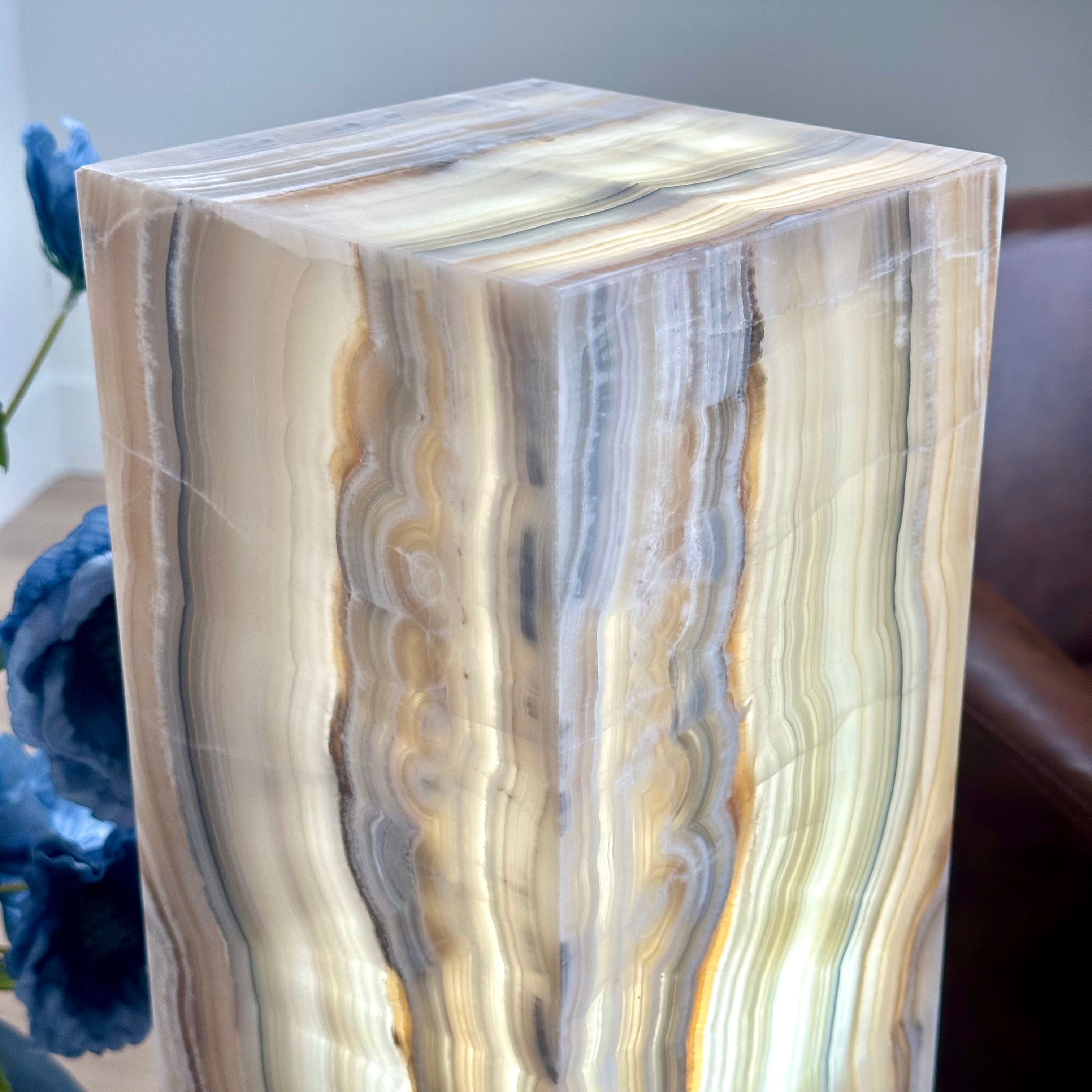 Beige & Blue Banded Onyx Lamp