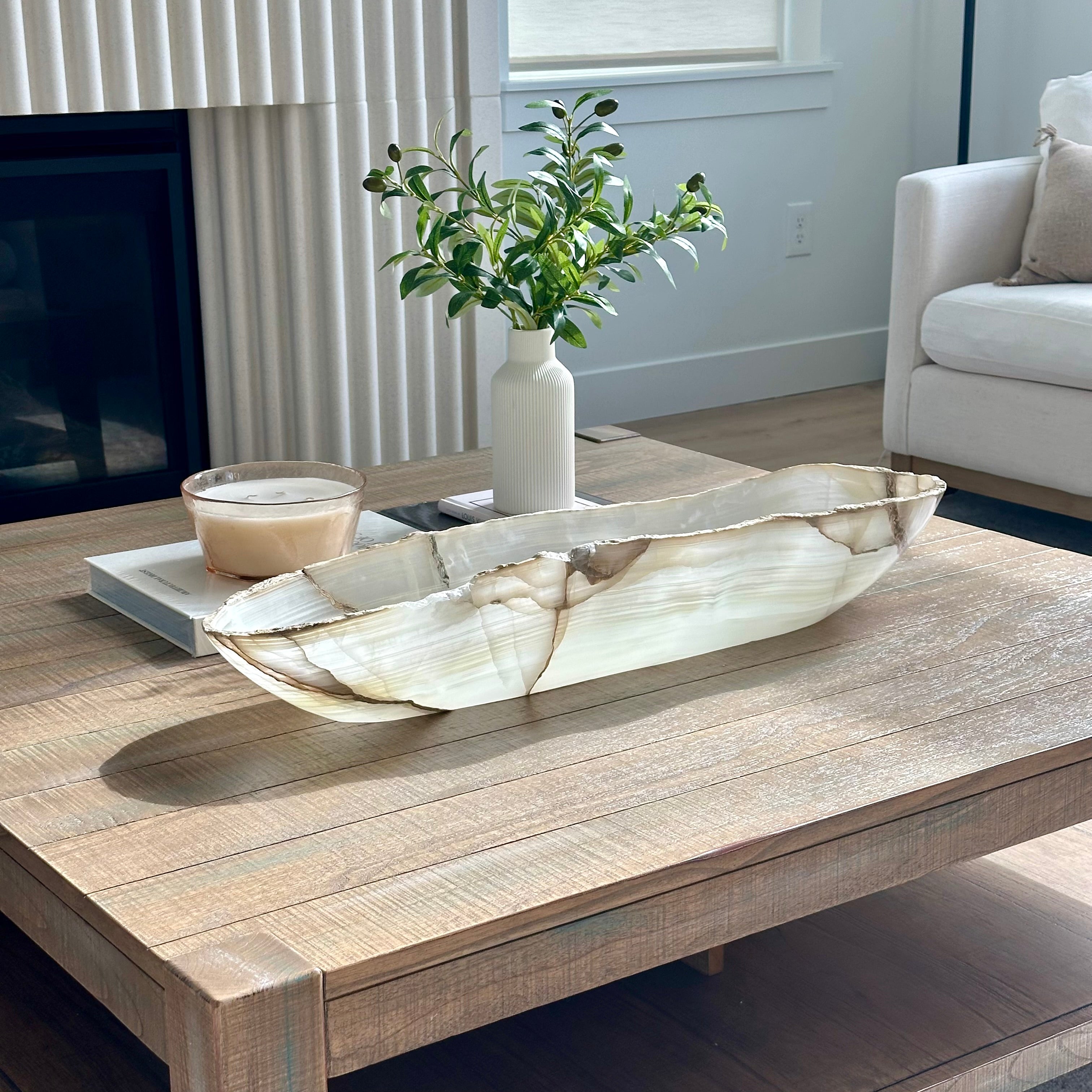 Natural Veined Onyx Canoe