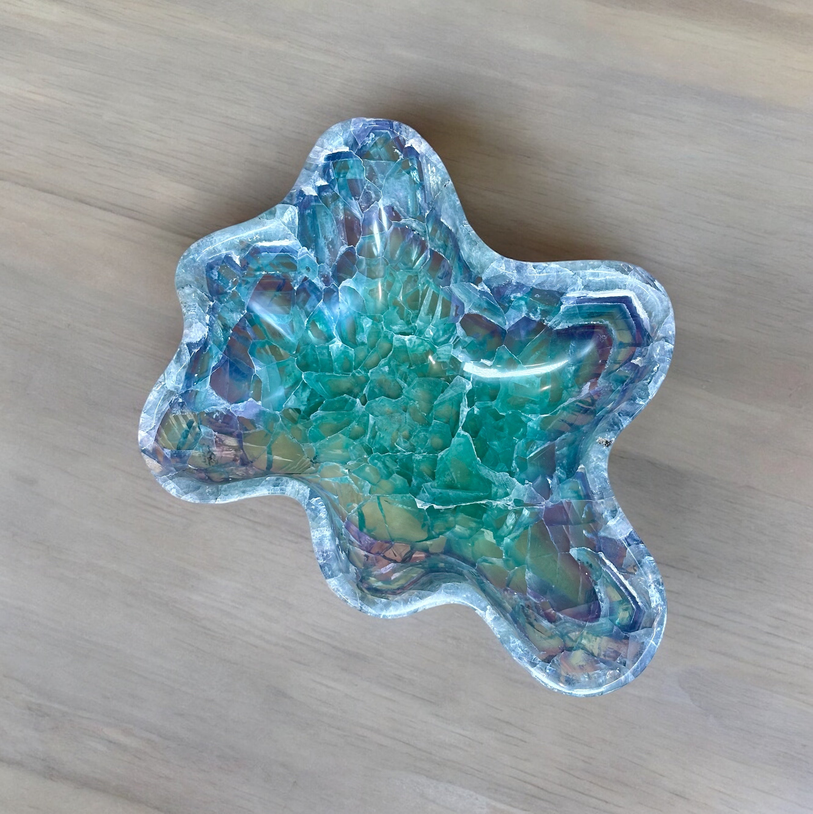 Handcrafted Fluorite Bowl - Grade A Fluorite - Fluorescent with visible Denderites