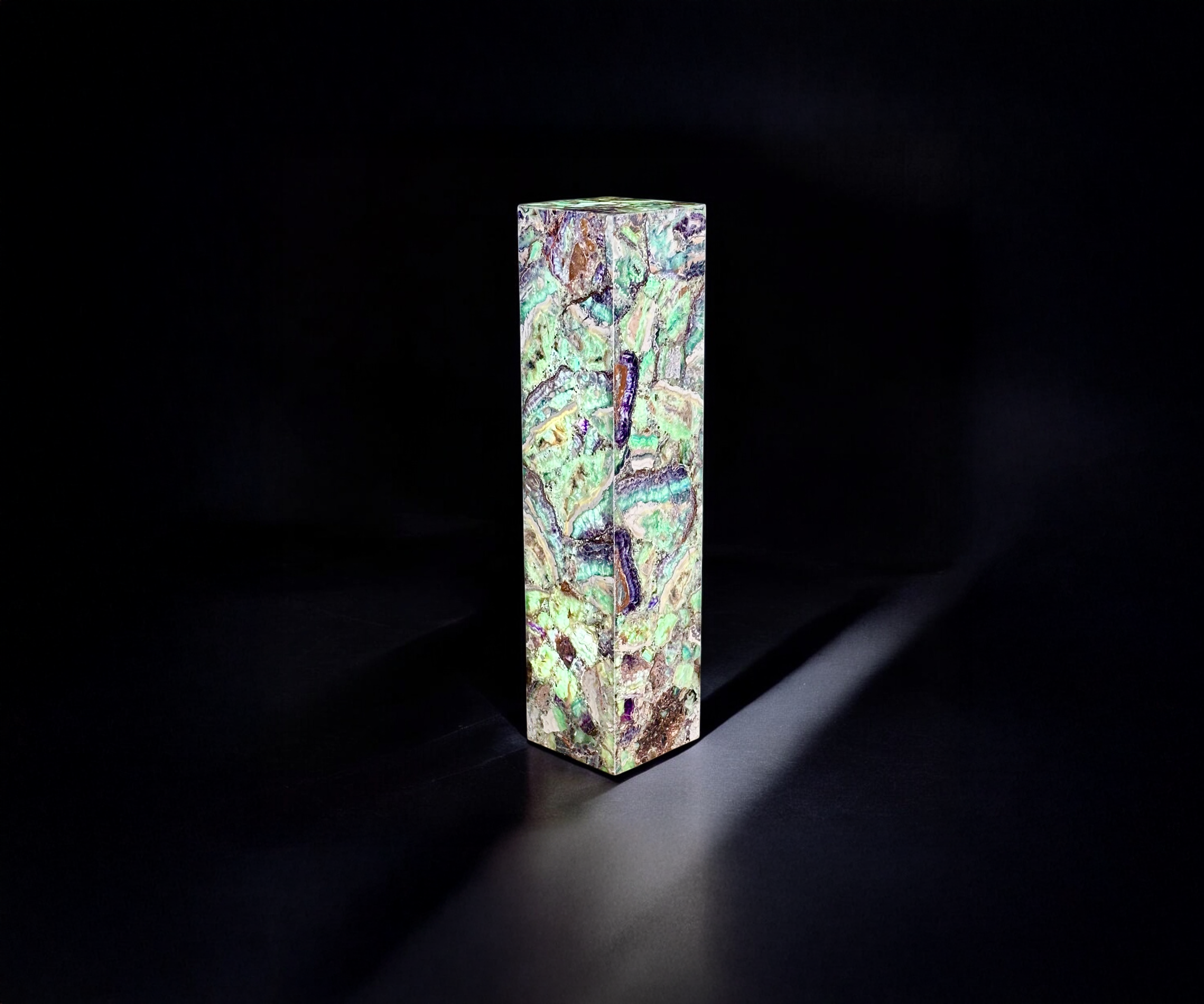Fluorite Pillar Pedestal Lamp – 50” Tall Hand-Carved Gemstone Light Sculpture