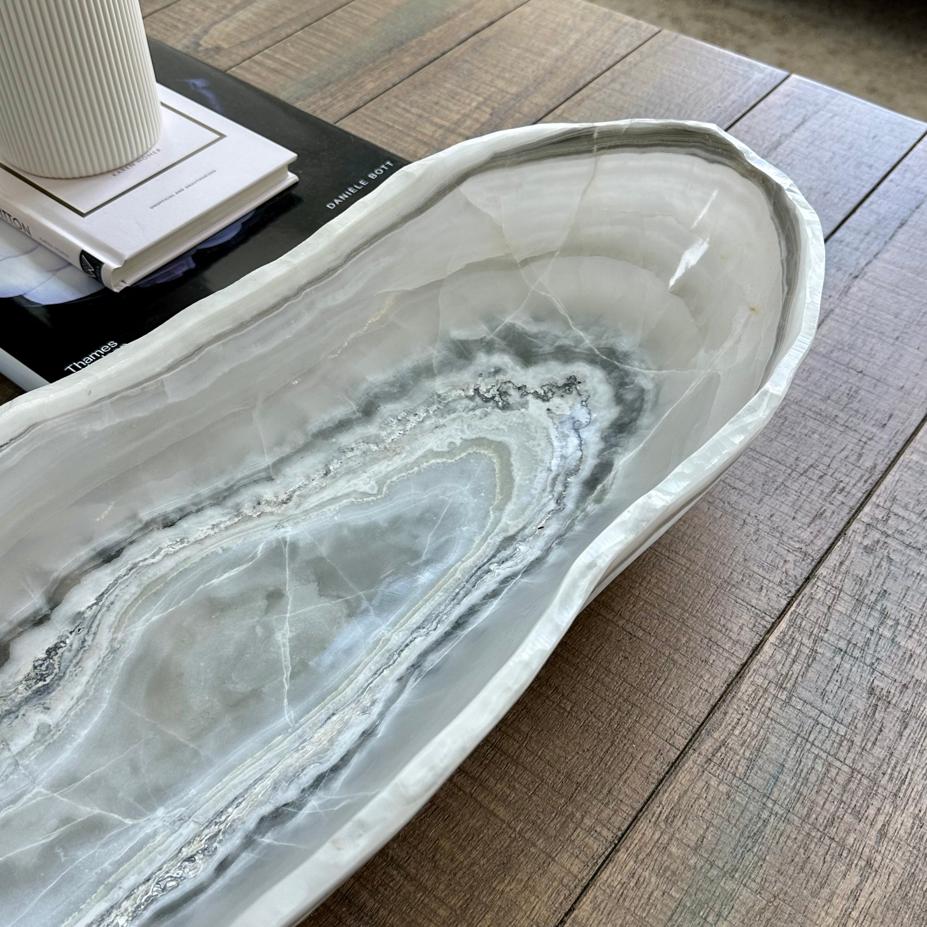 White Onyx Canoe - Blue Ring