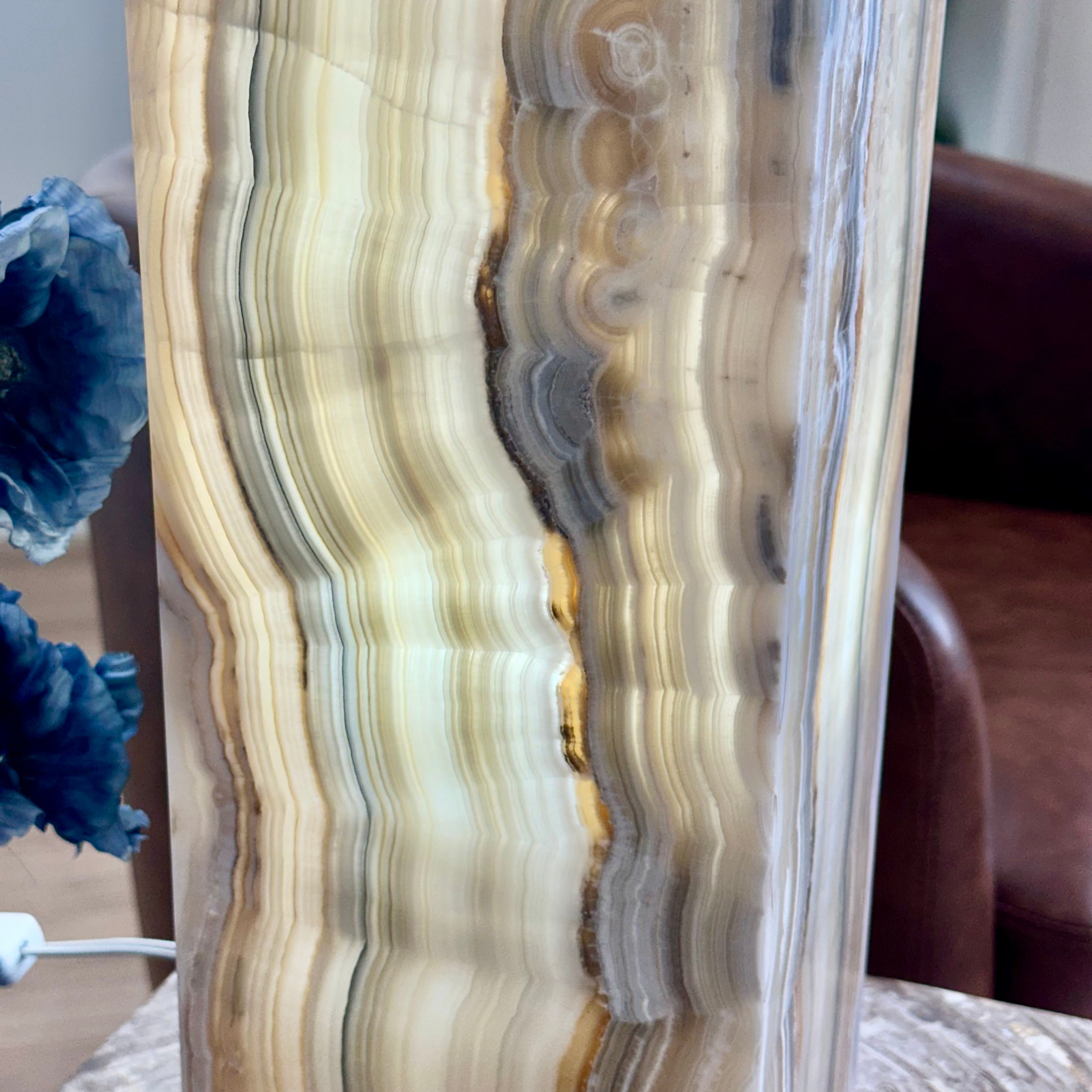 Beige & Blue Banded Onyx Lamp
