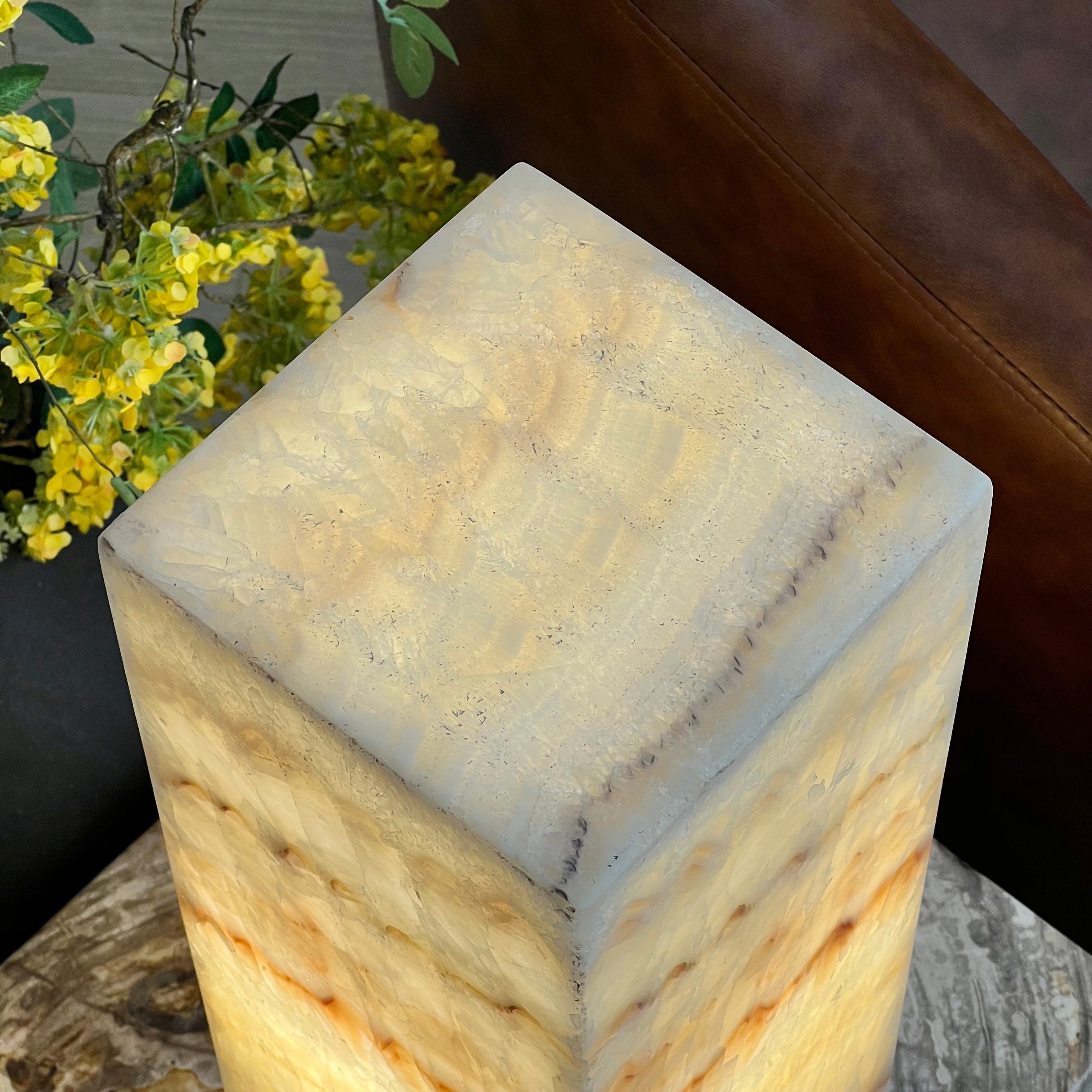 Amber & Cream Onyx Table Lamp – Handcrafted Natural Stone Lighting