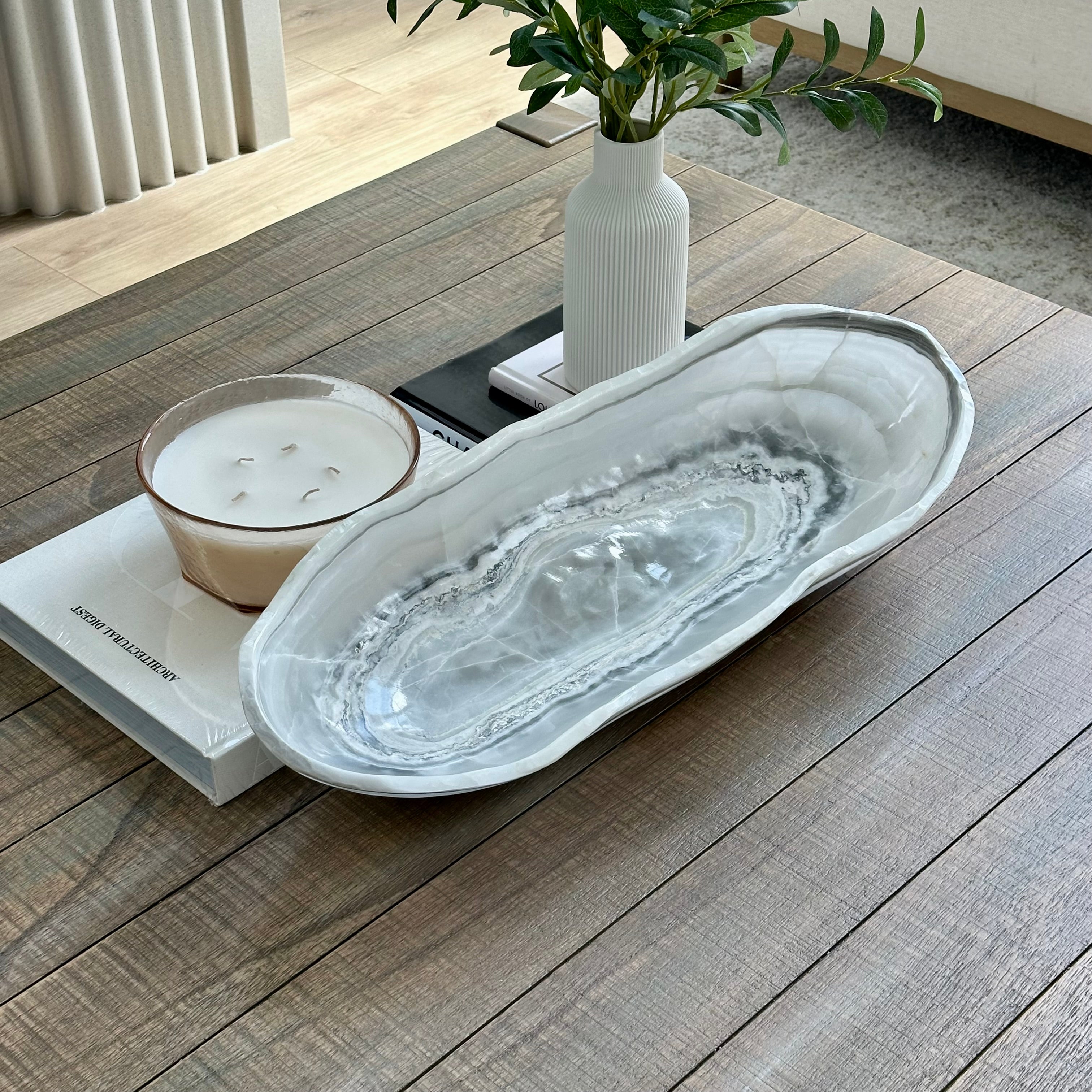 White Onyx Canoe - Blue Ring