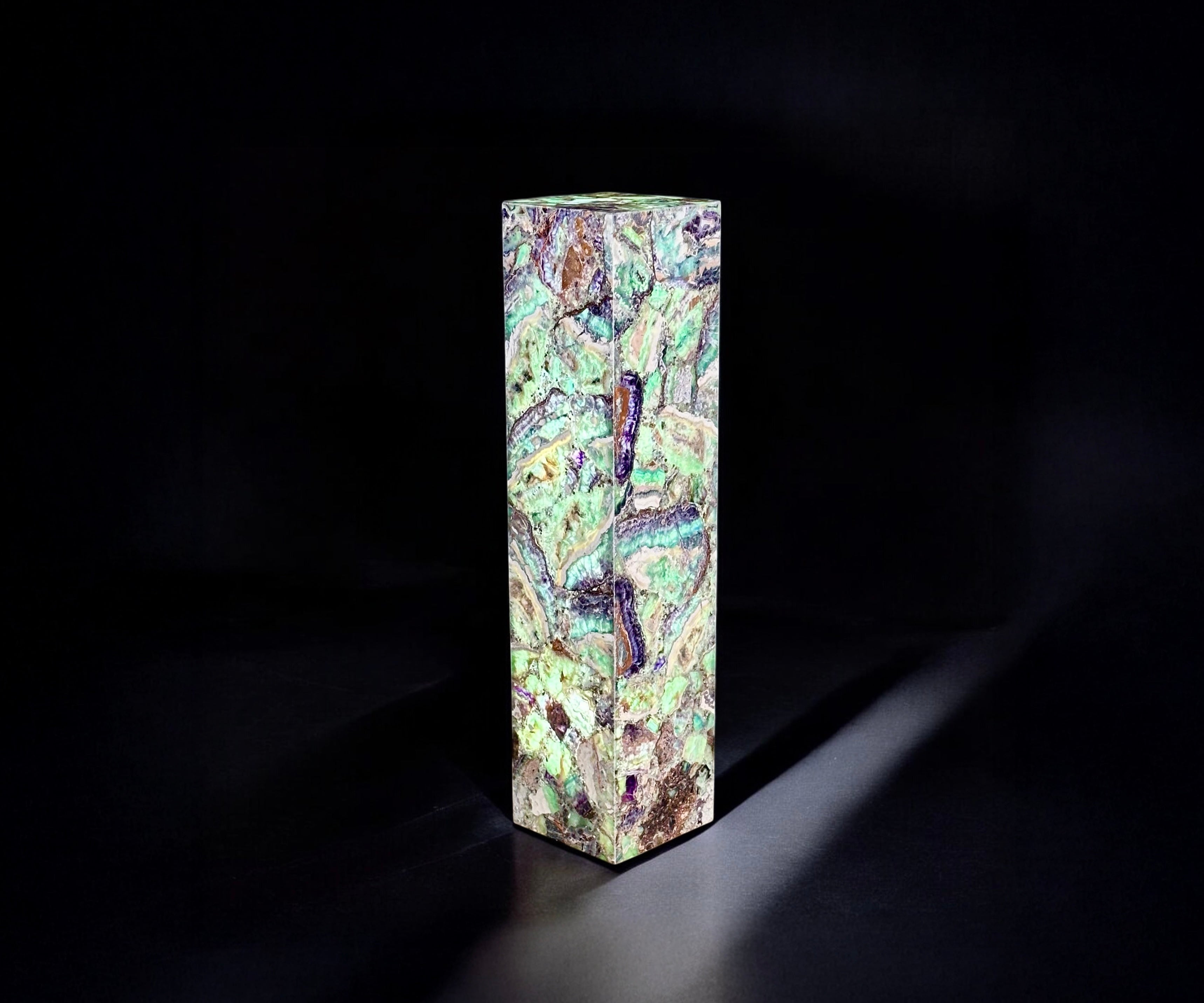 Fluorite Pillar Pedestal Lamp – 50” Tall Hand-Carved Gemstone Light Sculpture