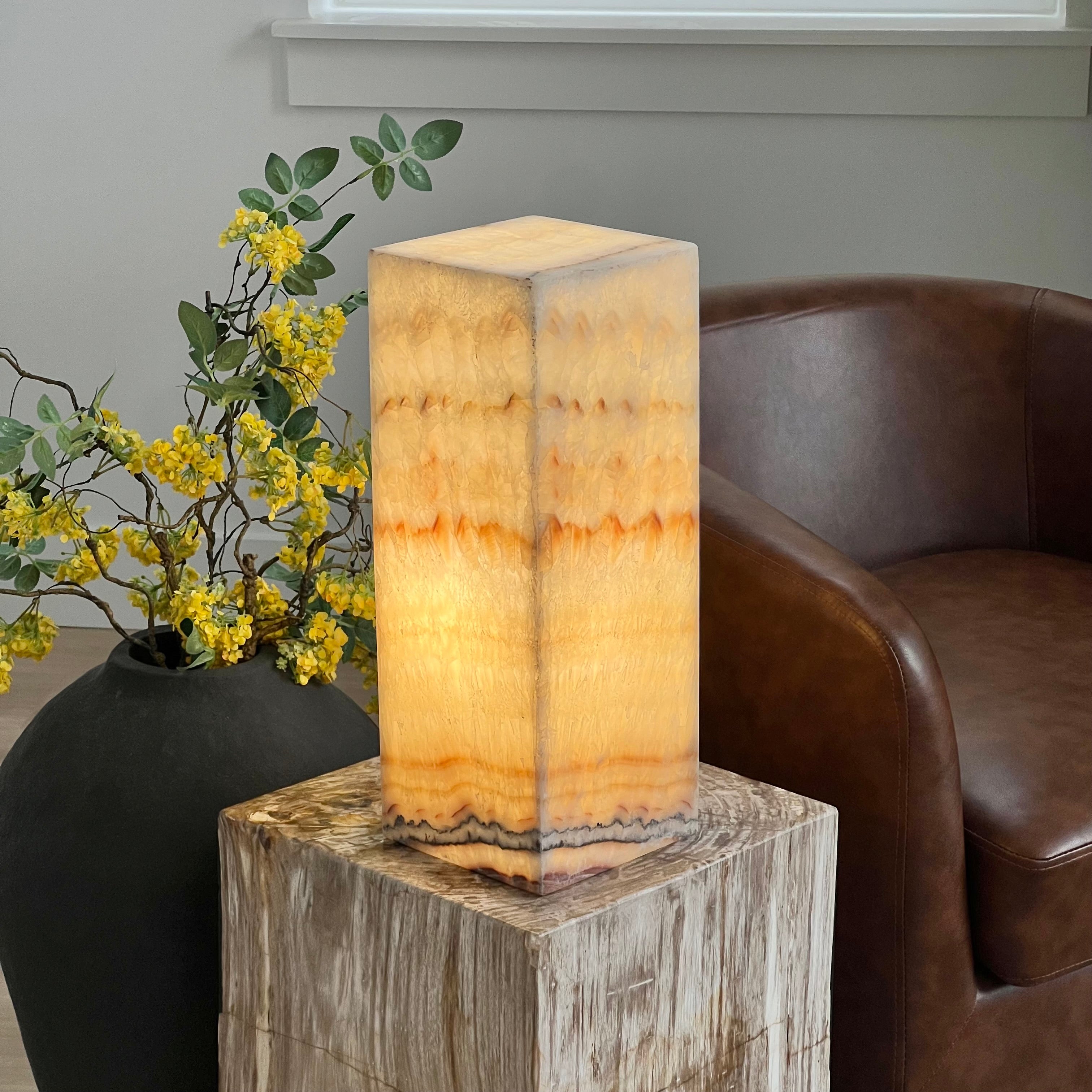 Amber & Cream Onyx Table Lamp – Handcrafted Natural Stone Lighting