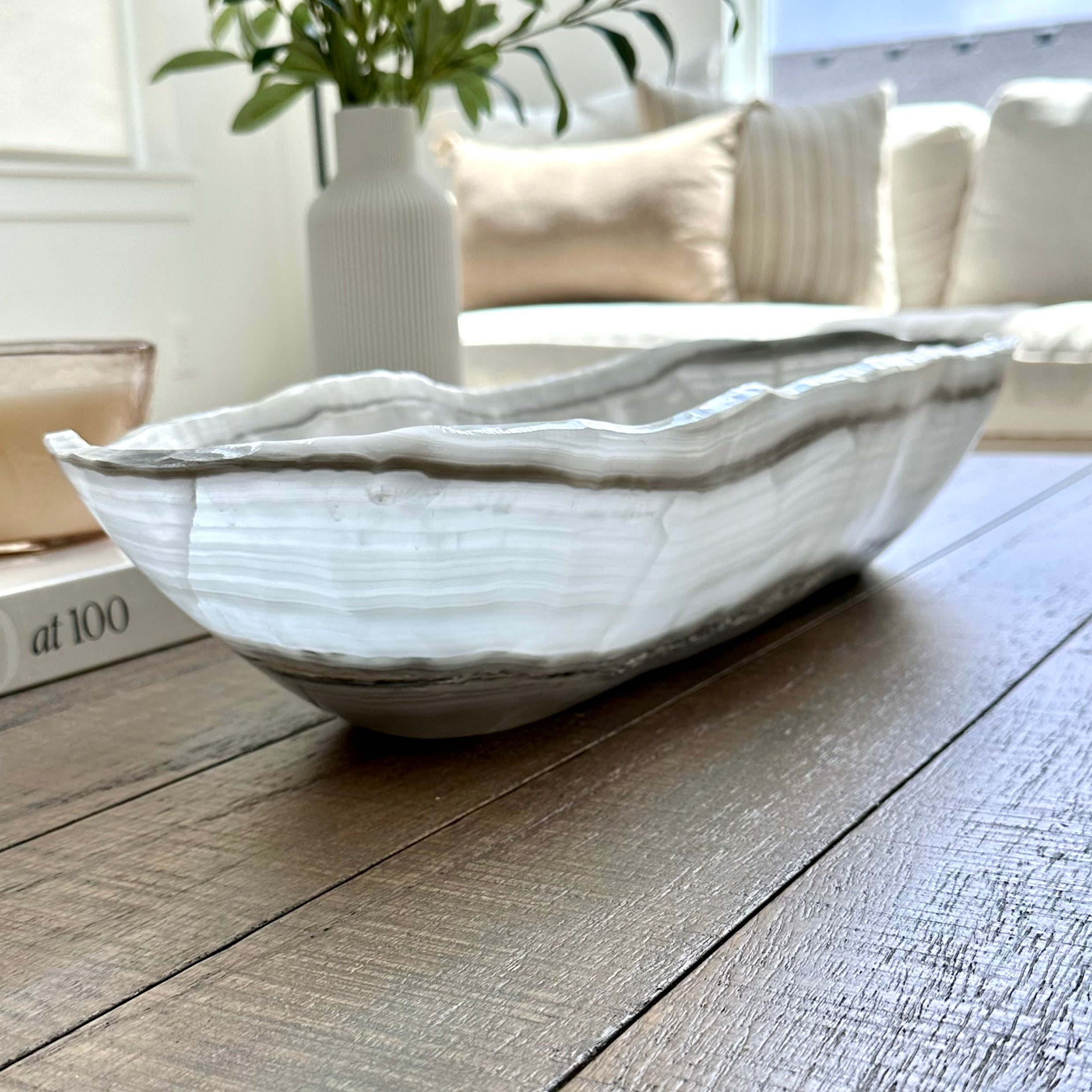 White Onyx Canoe - Blue Ring