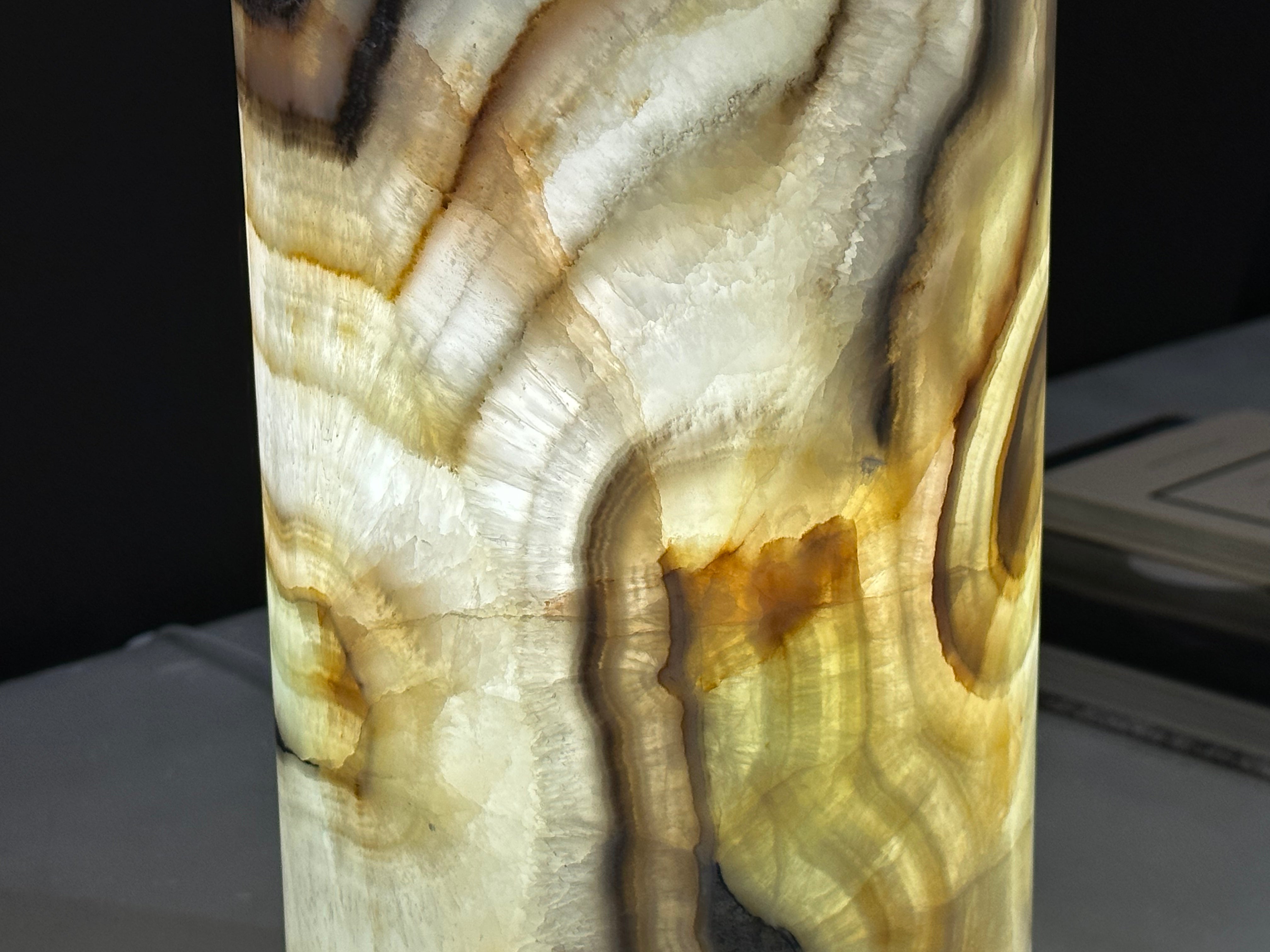 Green Banded Onyx Lamp - Cylindrical Hand Carved Onyx