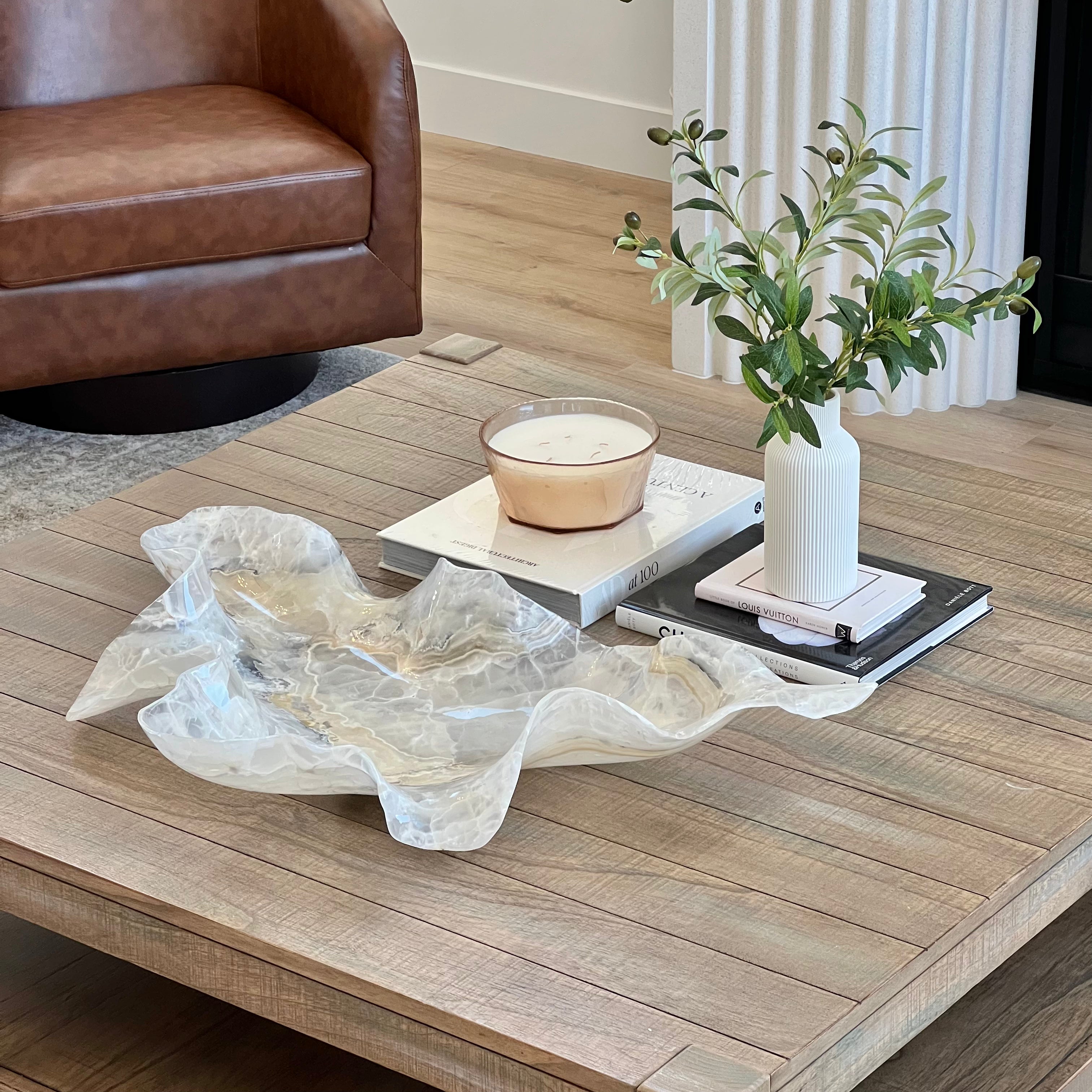 Oversized Hand-Carved Onyx Bowl – 32" Natural Stone Centerpiece