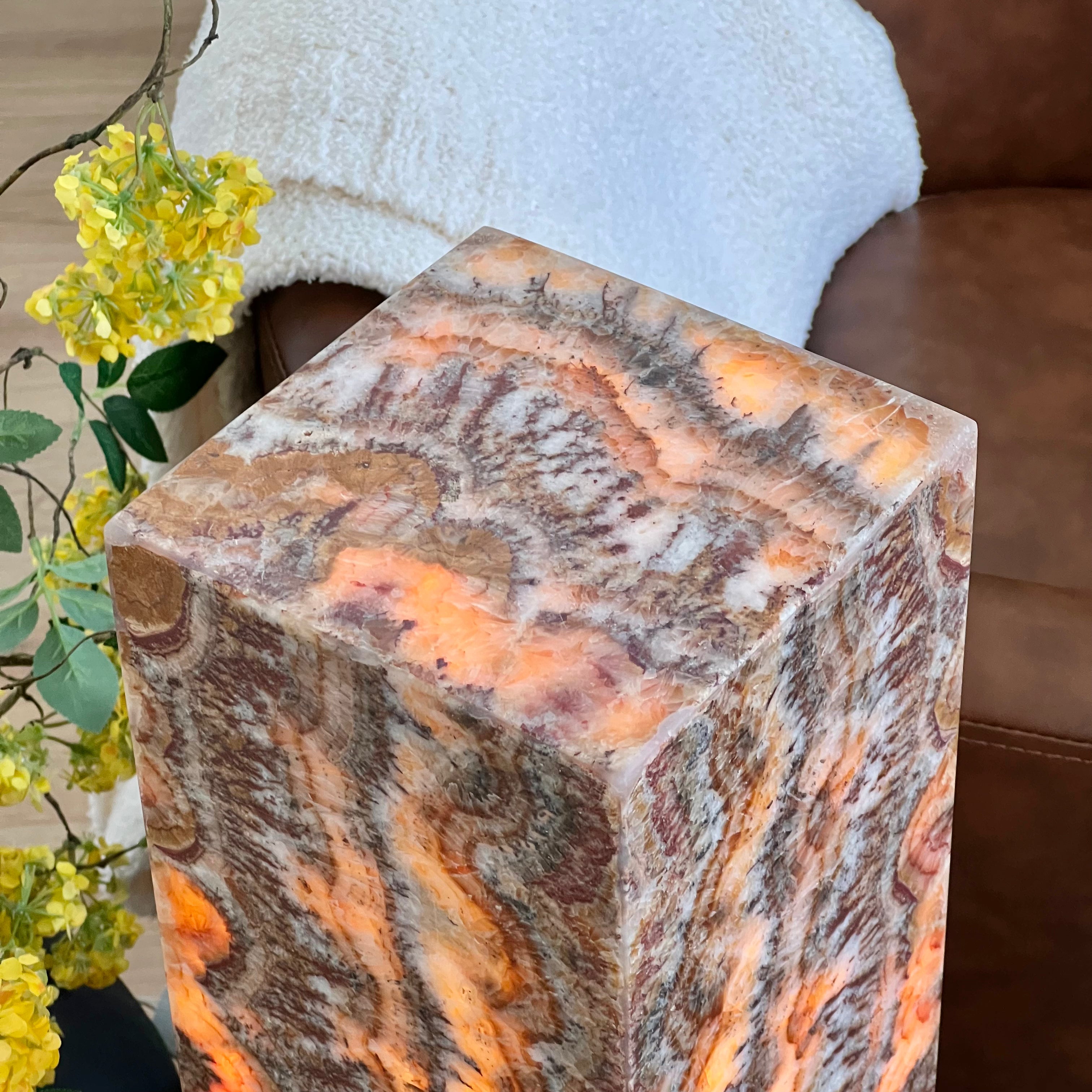Moody Red Onyx Lamp – Handcrafted Natural Stone Accent with Deep Amber & Crimson Tones