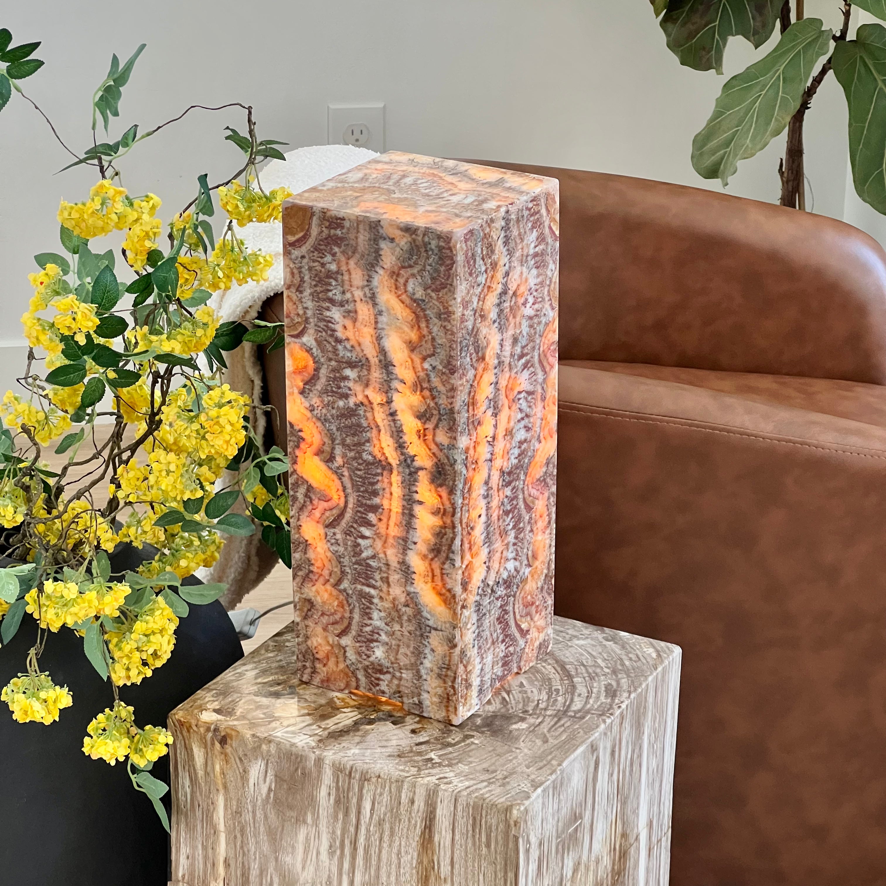 Moody Red Onyx Lamp – Handcrafted Natural Stone Accent with Deep Amber & Crimson Tones
