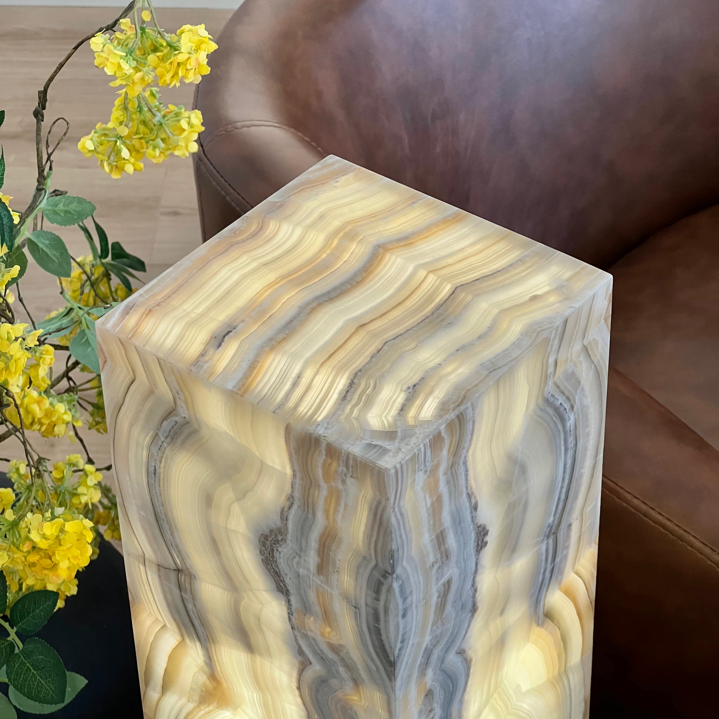 Natural Onyx Stone Table Lamp - Hand-Carved, Backlit Accent Light