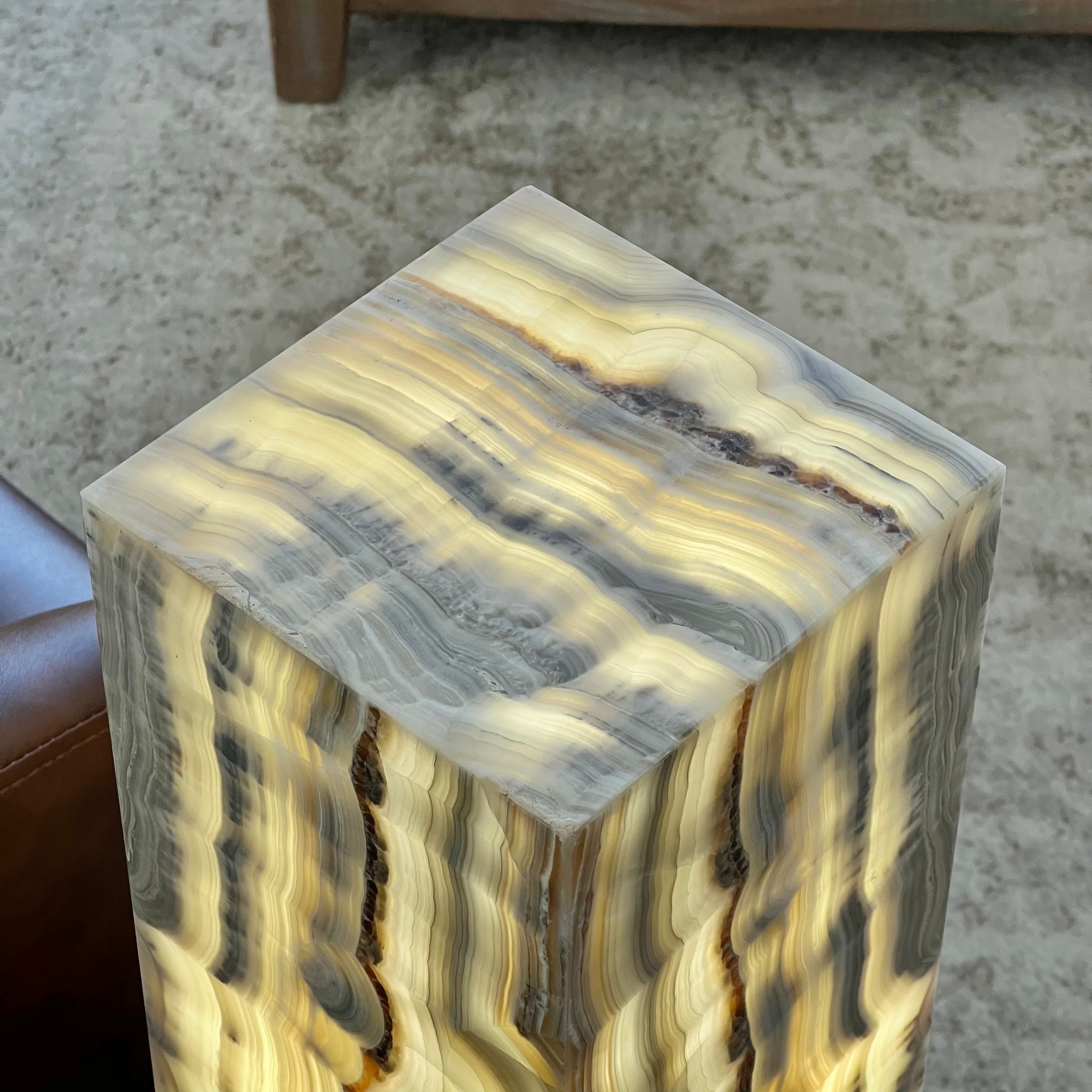 Natural Onyx Stone Table Lamp - Hand-Carved, Backlit Accent Light