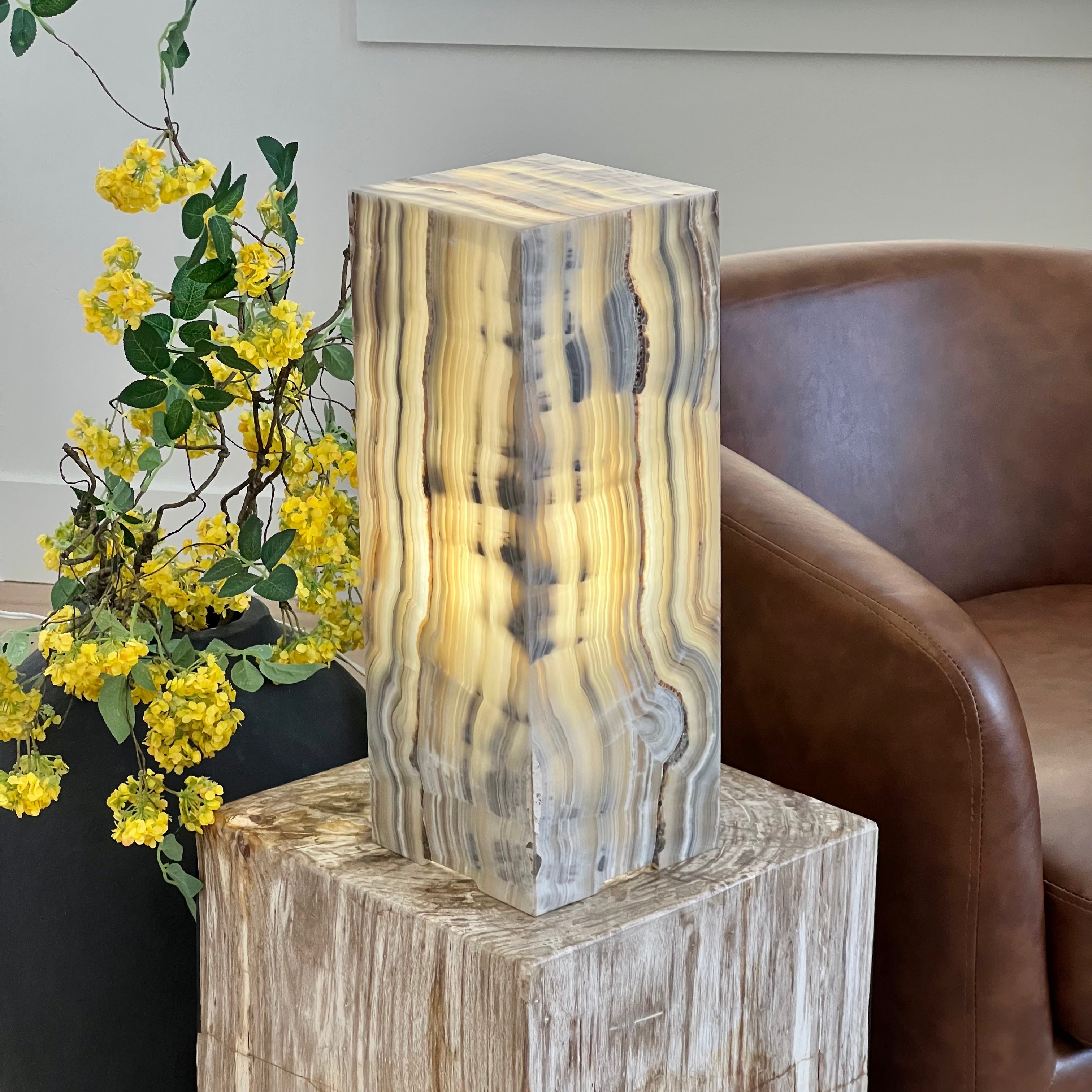 Natural Onyx Stone Table Lamp – Hand-Carved, Backlit Accent Light