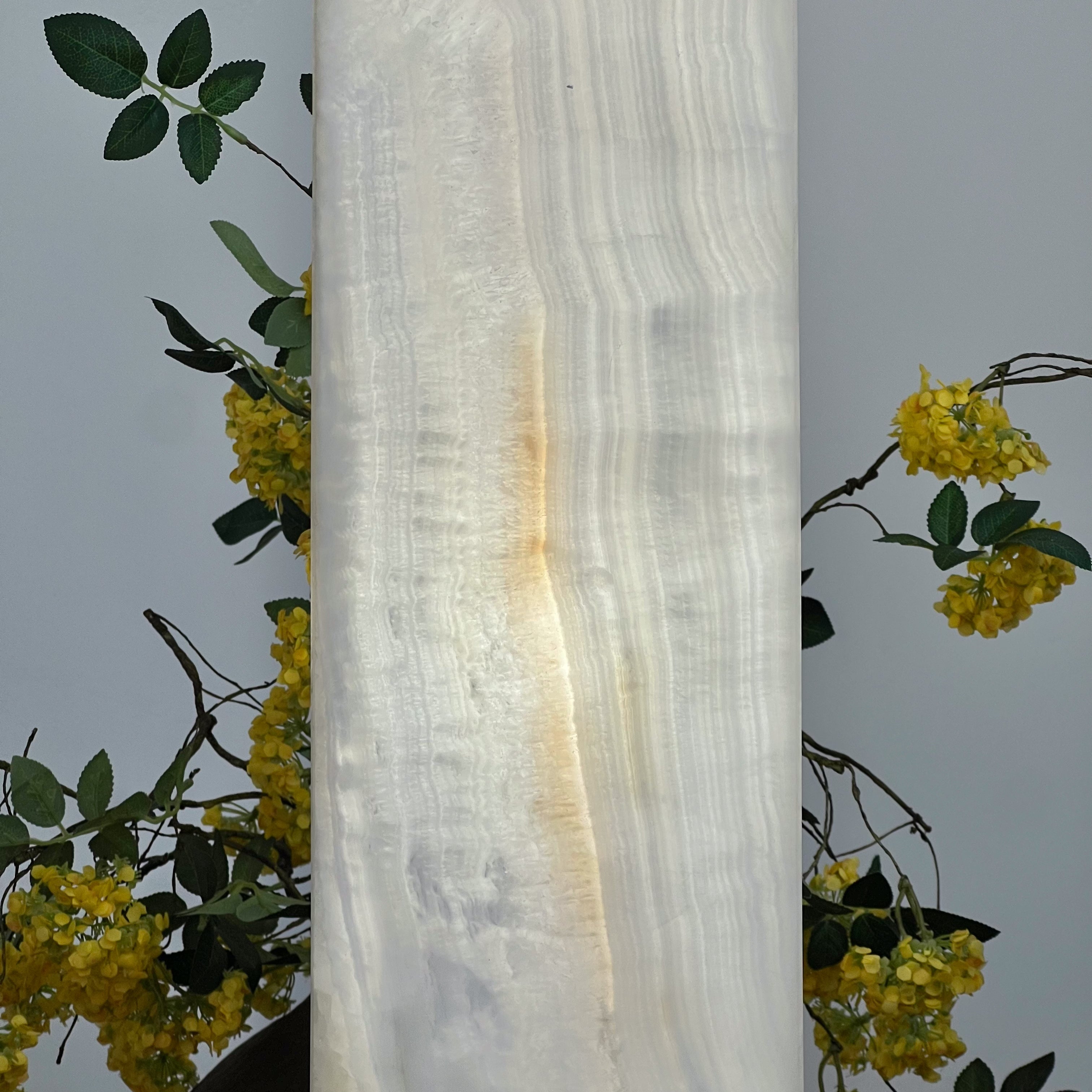 White and Honey Vein Hand-Carved Mexican Onyx Tower Lamp