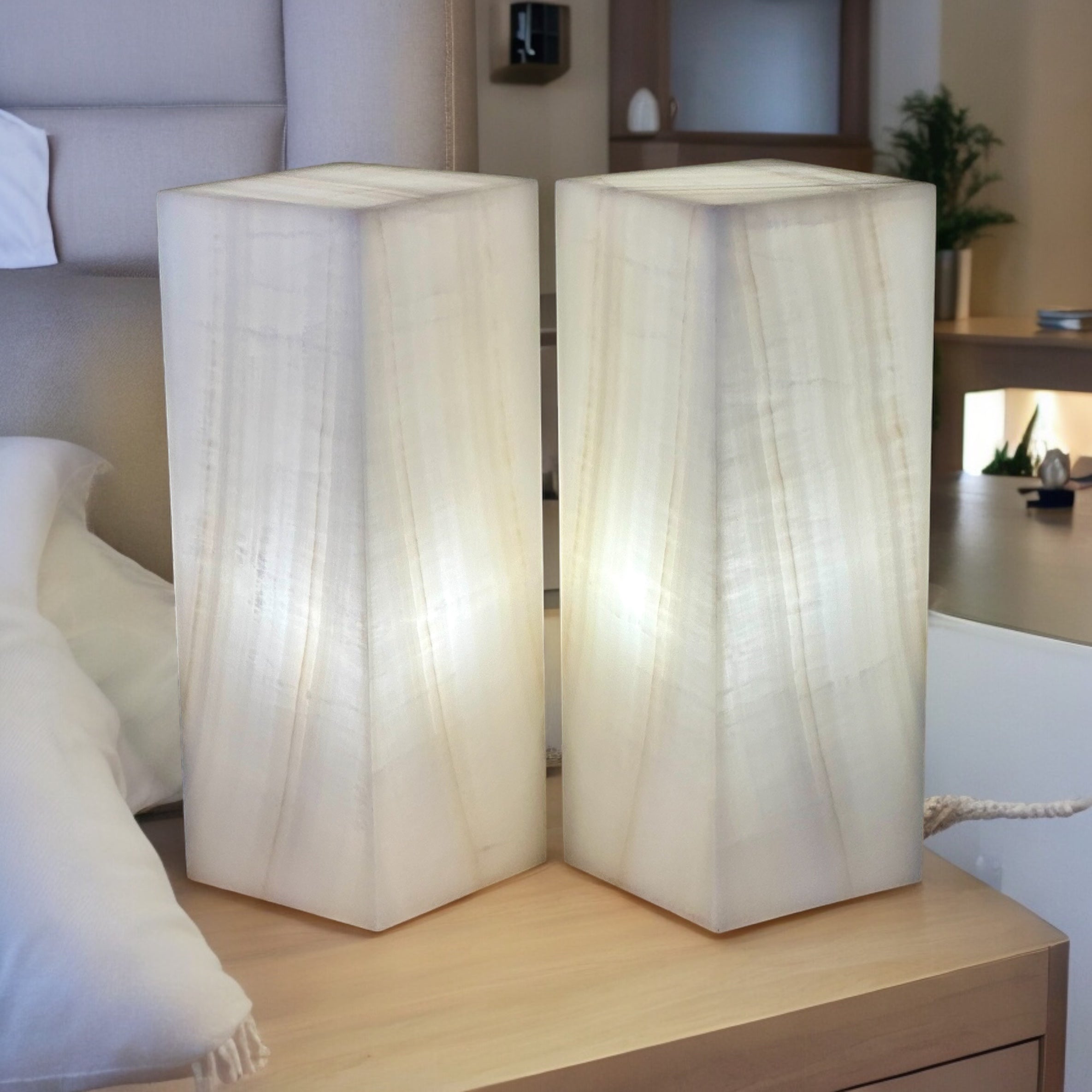 White Banded Onyx Lamps (Set of 2)