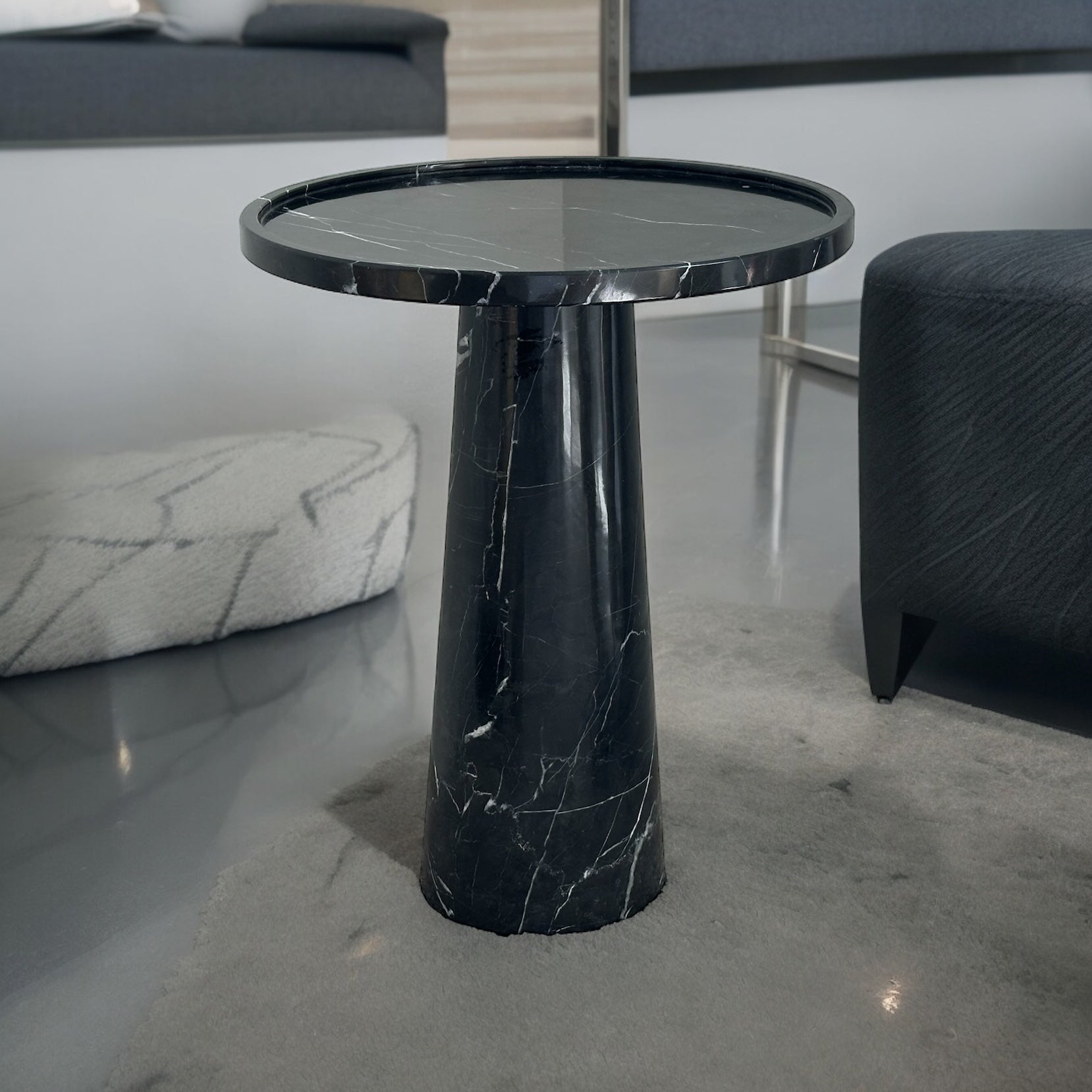 Polished Black Marble Side Table