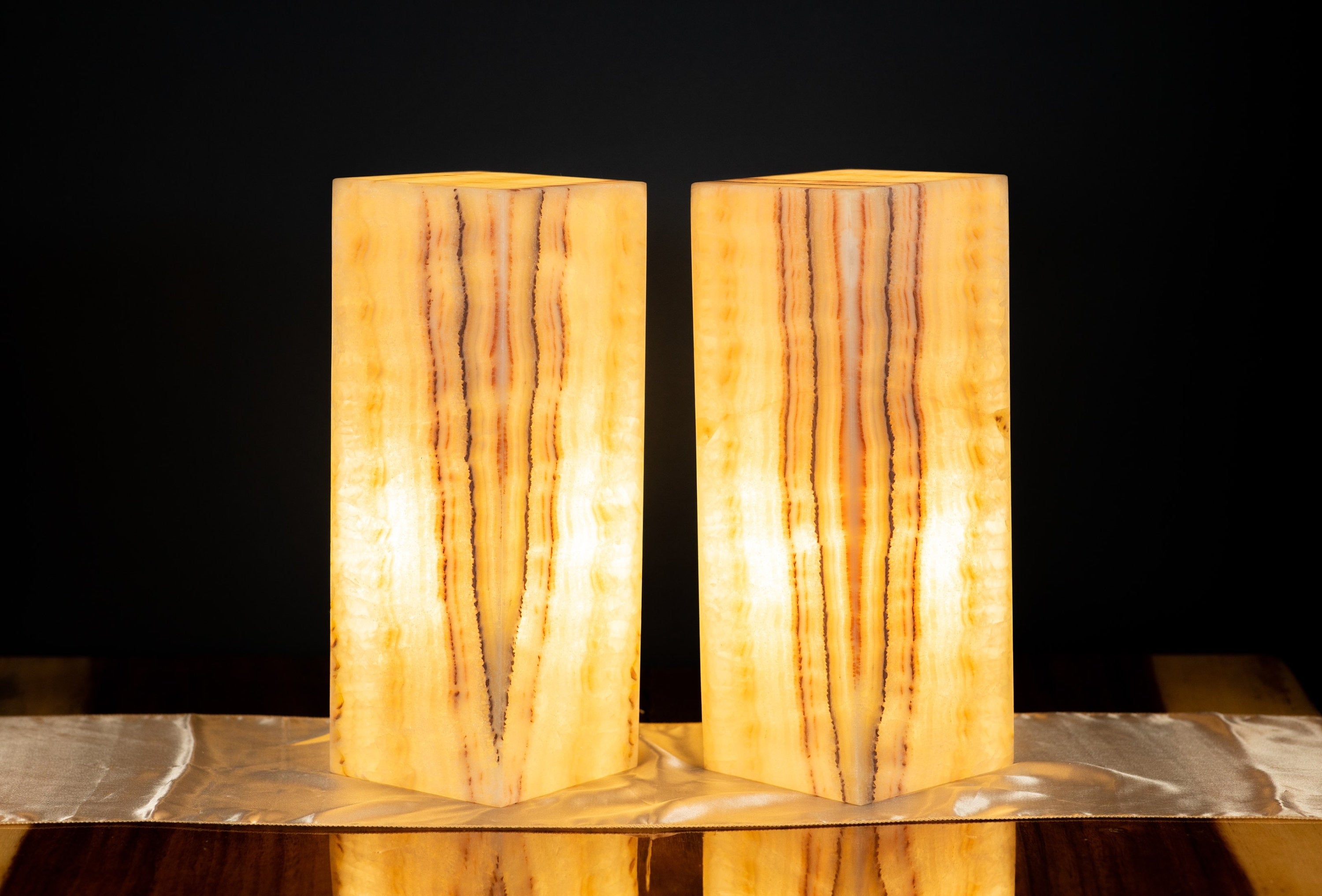 Beige Striped Onyx Lamps - Lamp Set - Bedside Lamps - One of a Kind Decor