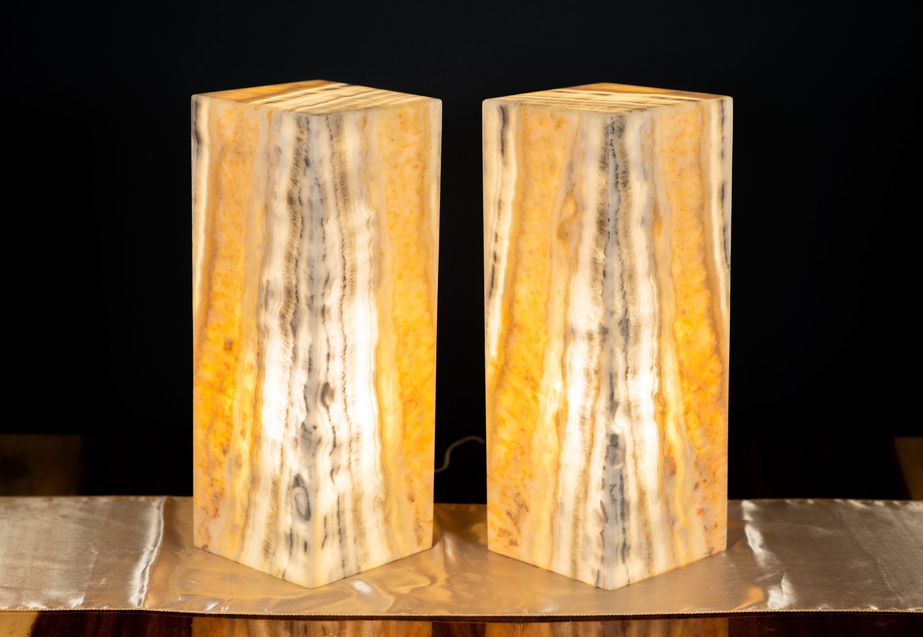 Silver & Gold Onyx Lamp - One of a Kind - 16 Inches - Lamp Set - Bedside Lamps