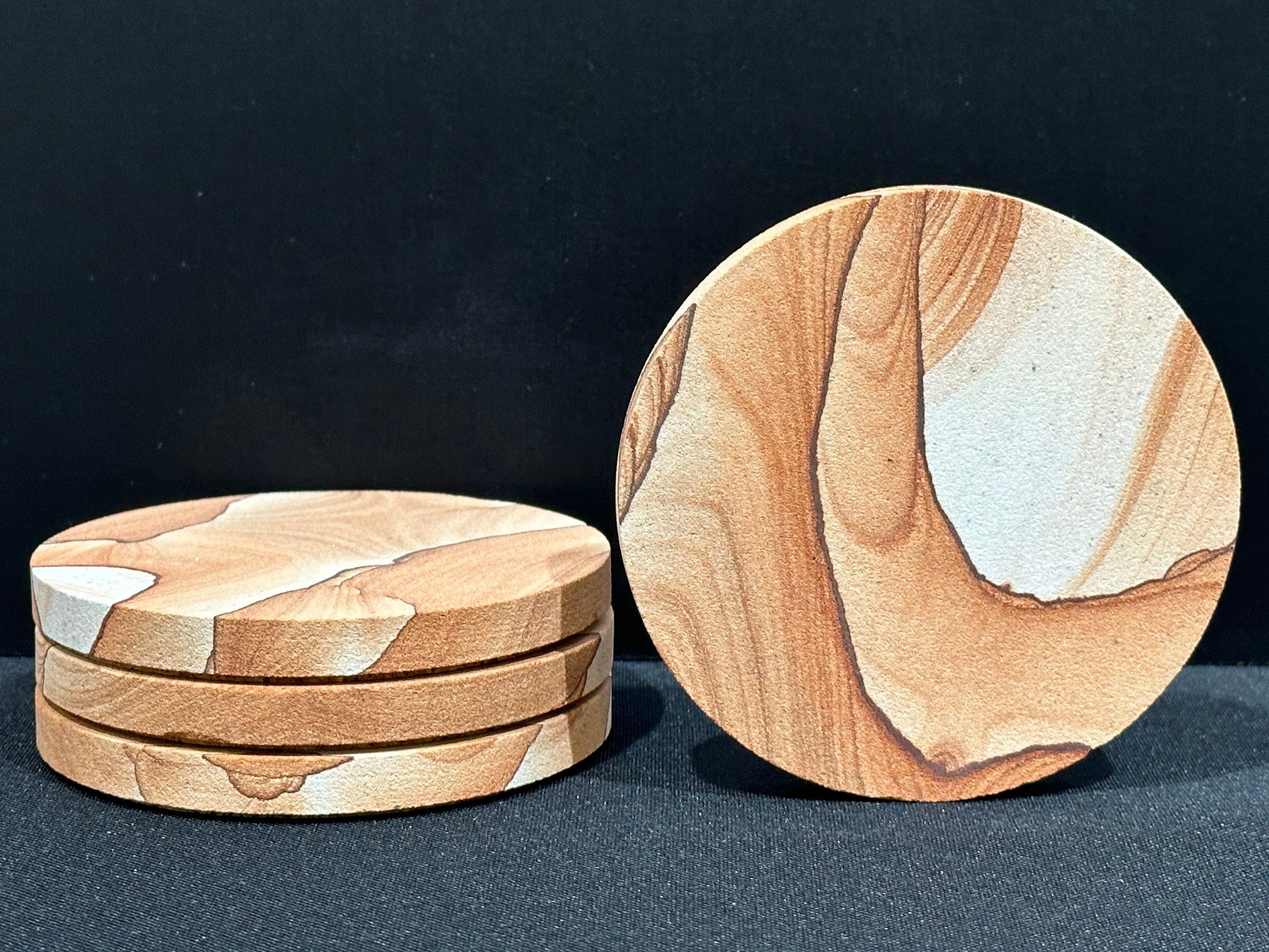 Desert Sunset Sandstone Coasters - Handcrafted Drink Coasters (4 Pc) for Home and Kitchen table, Surface Protection. Natural Stone Absorbent
